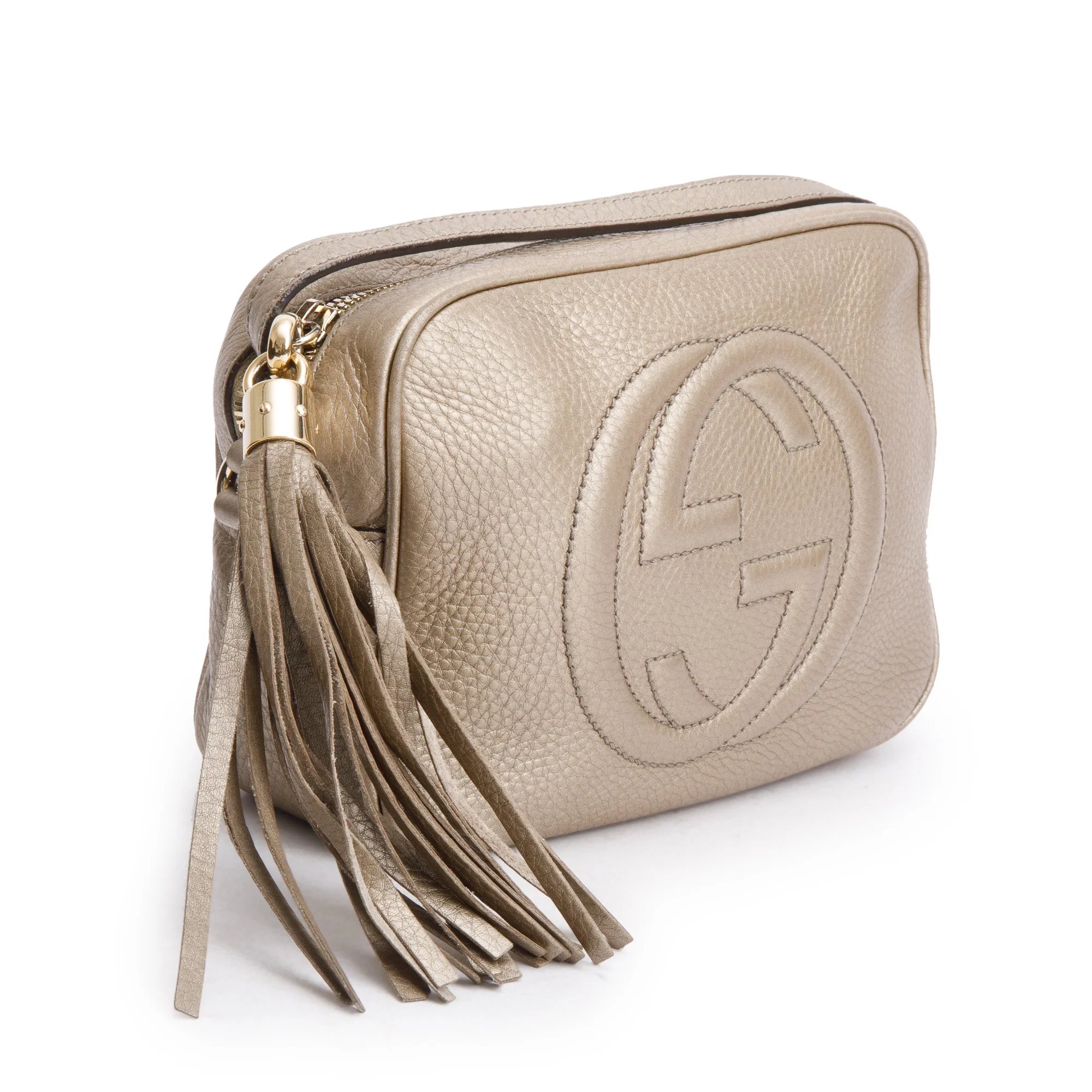 Gucci Metallic Gold Pebbled Calfskin Leather Small Soho Disco Bag - Image 4
