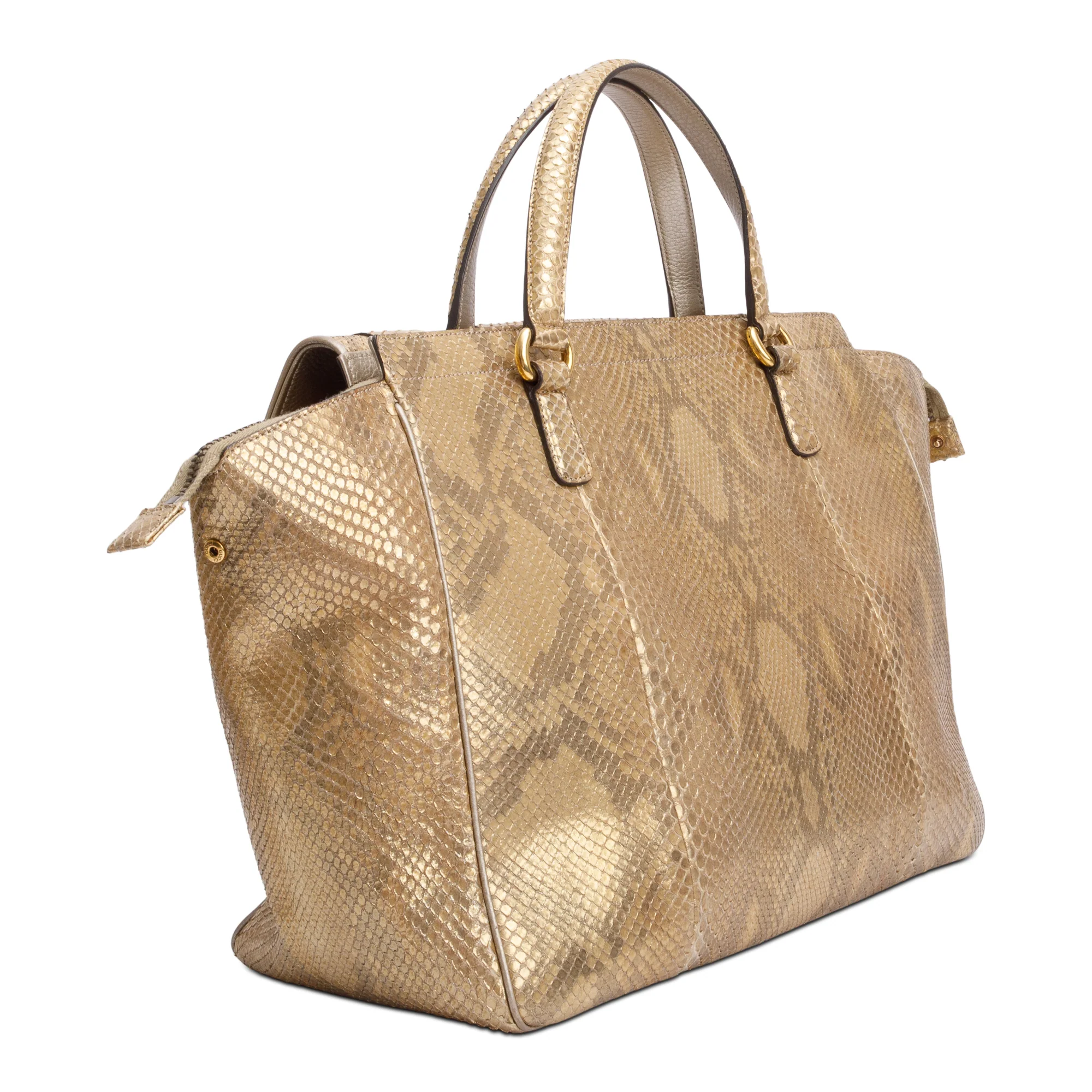 Gucci Metallic Gold Python 1973 Medium Top Handle Bag - Image 4