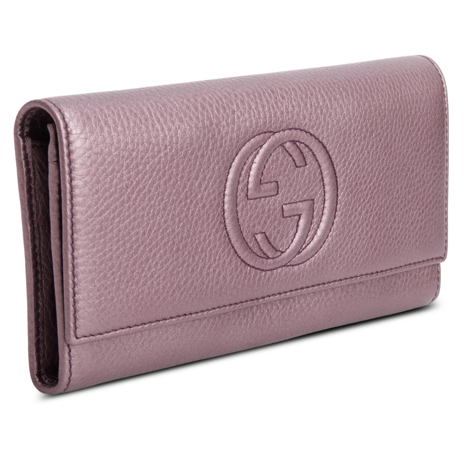 Gucci Metallic Purple Leather Soho Interlocking GG Logo Continental Flap Wallet w/ Box - Image 3