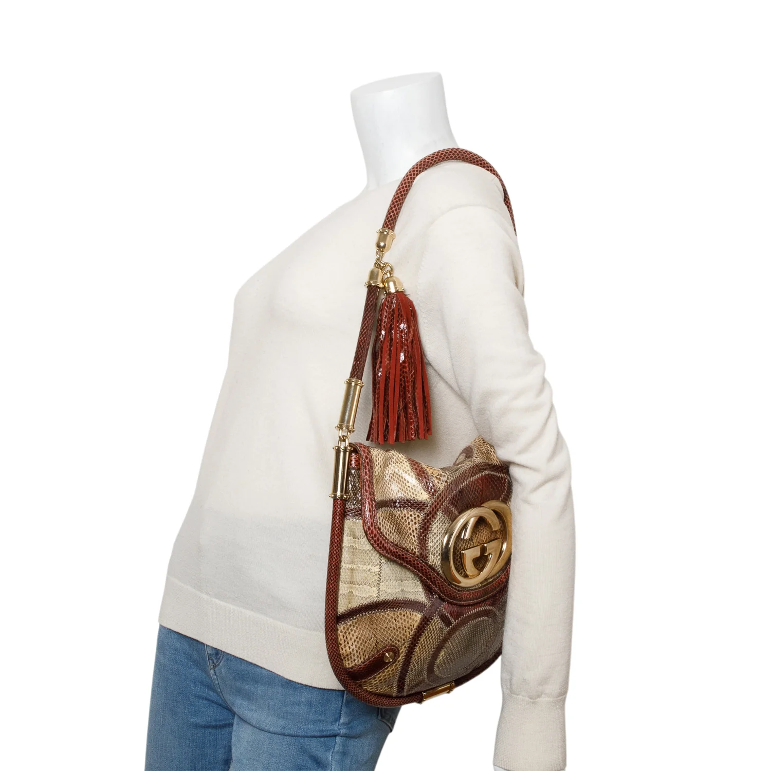 Gucci Multicolor Snakeskin Medium Britt Tassel Shoulder Bag - Image 2