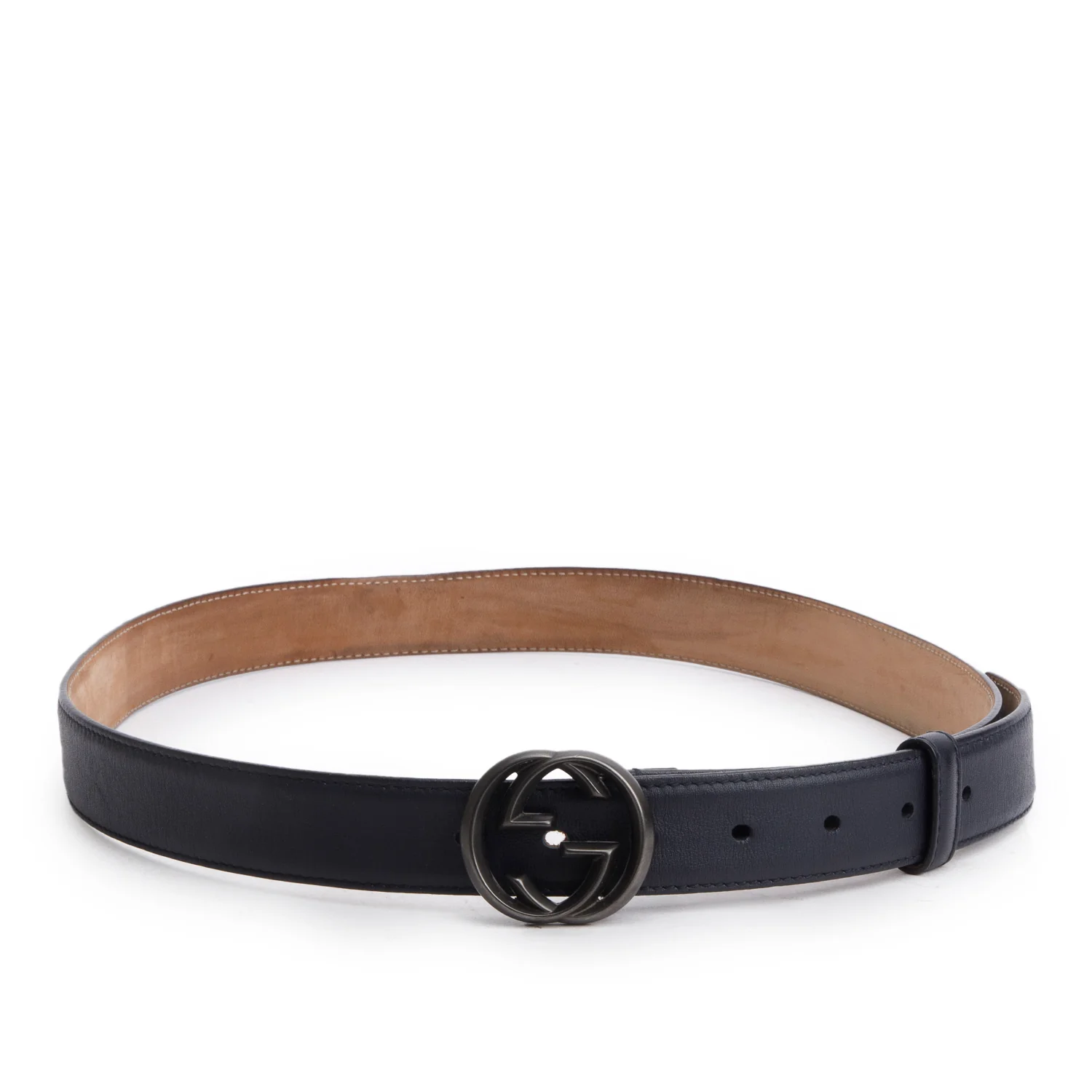 Gucci Navy Calfskin Interlocking G Belt 95 38