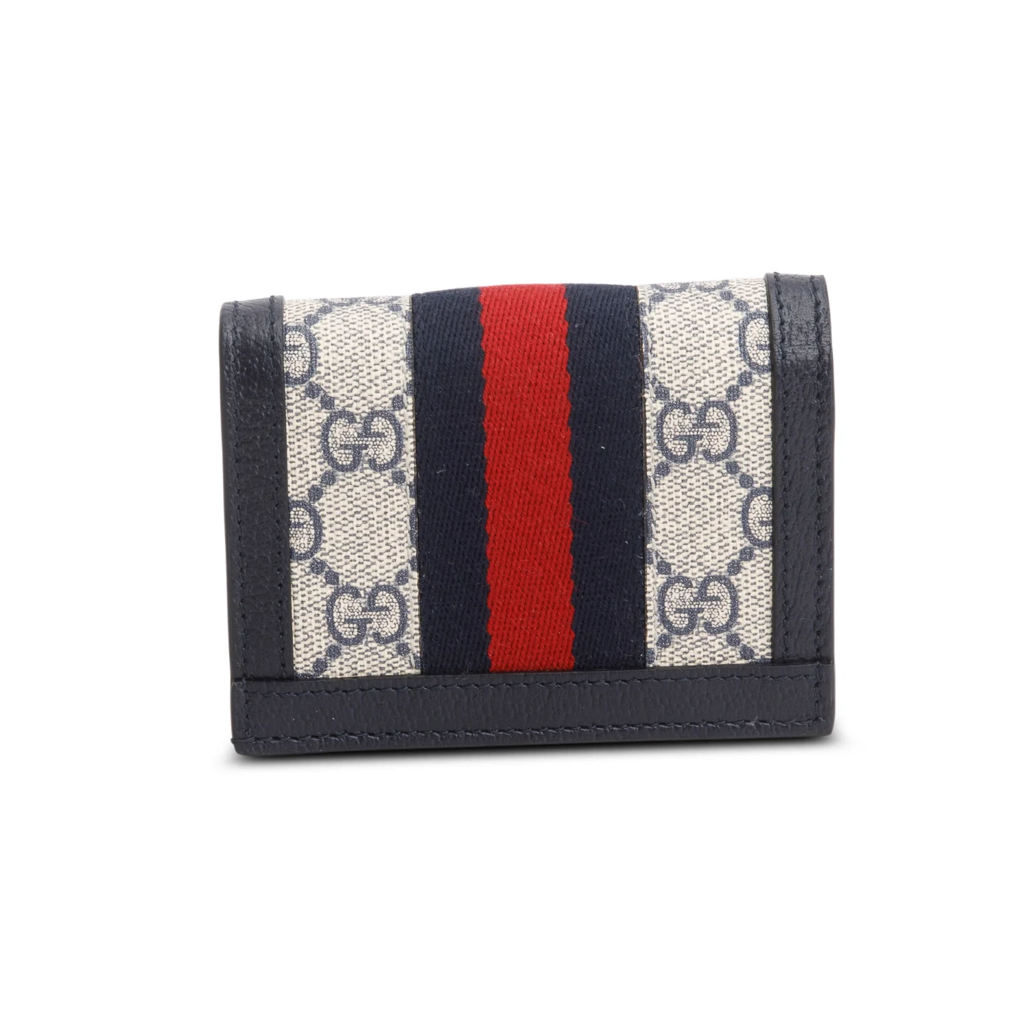 Gucci Navy GG Supreme Ophidia Textured Calfskin Web Ophidia Card Case w/ Box - Image 4