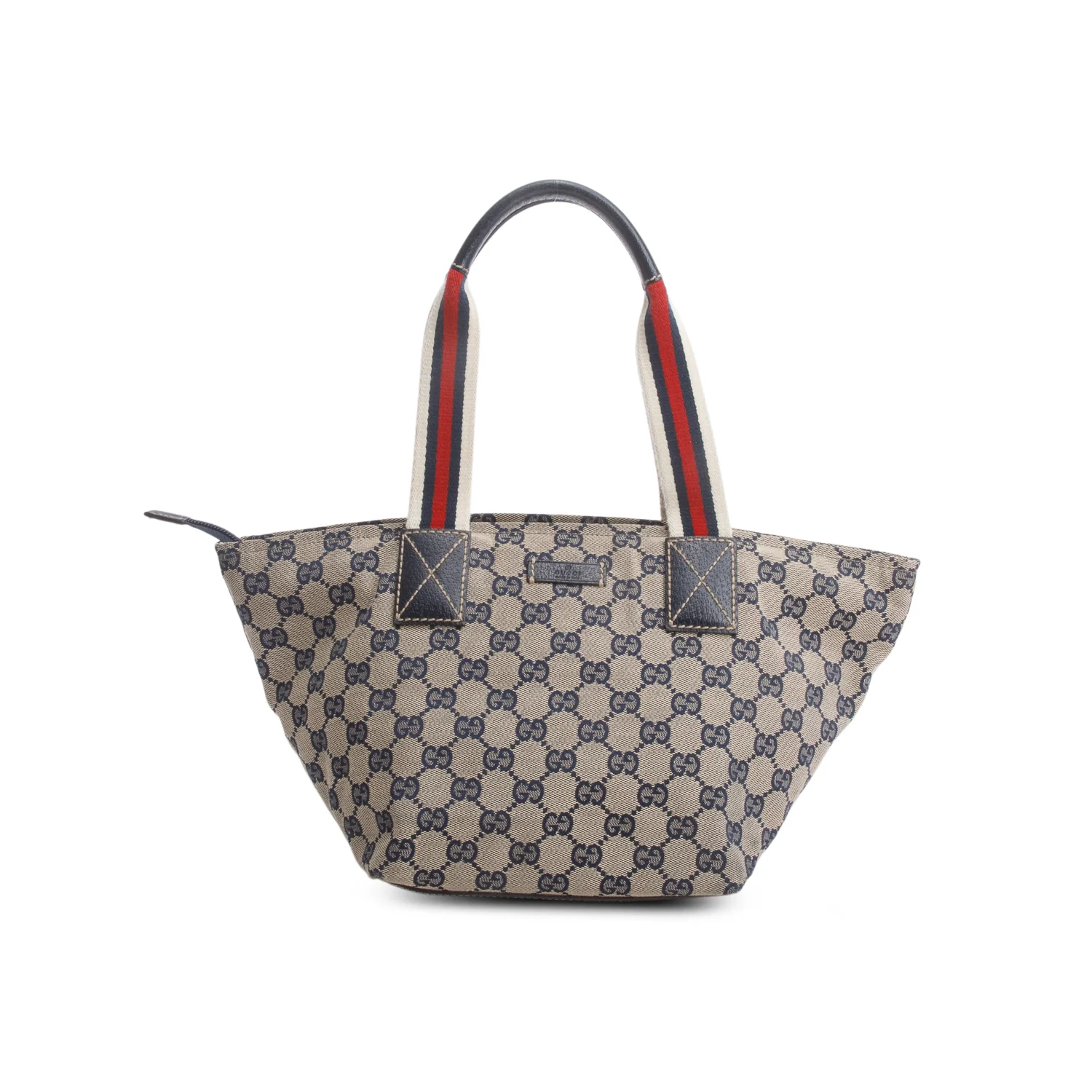 Gucci Navy Monogram Small Web Handle Bucket Tote