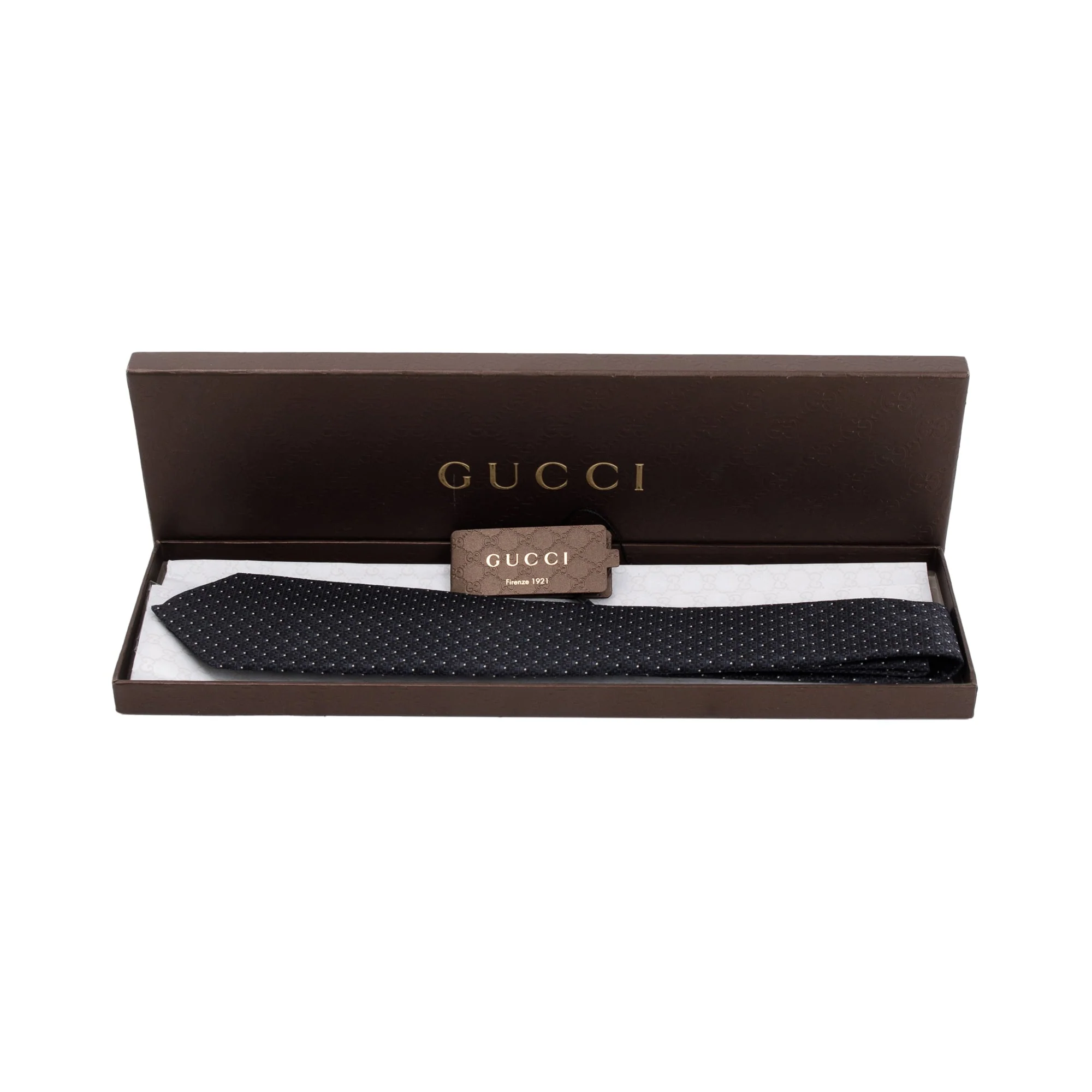 Gucci Navy Printed Pattern Silk Tie w/ Box - Image 2