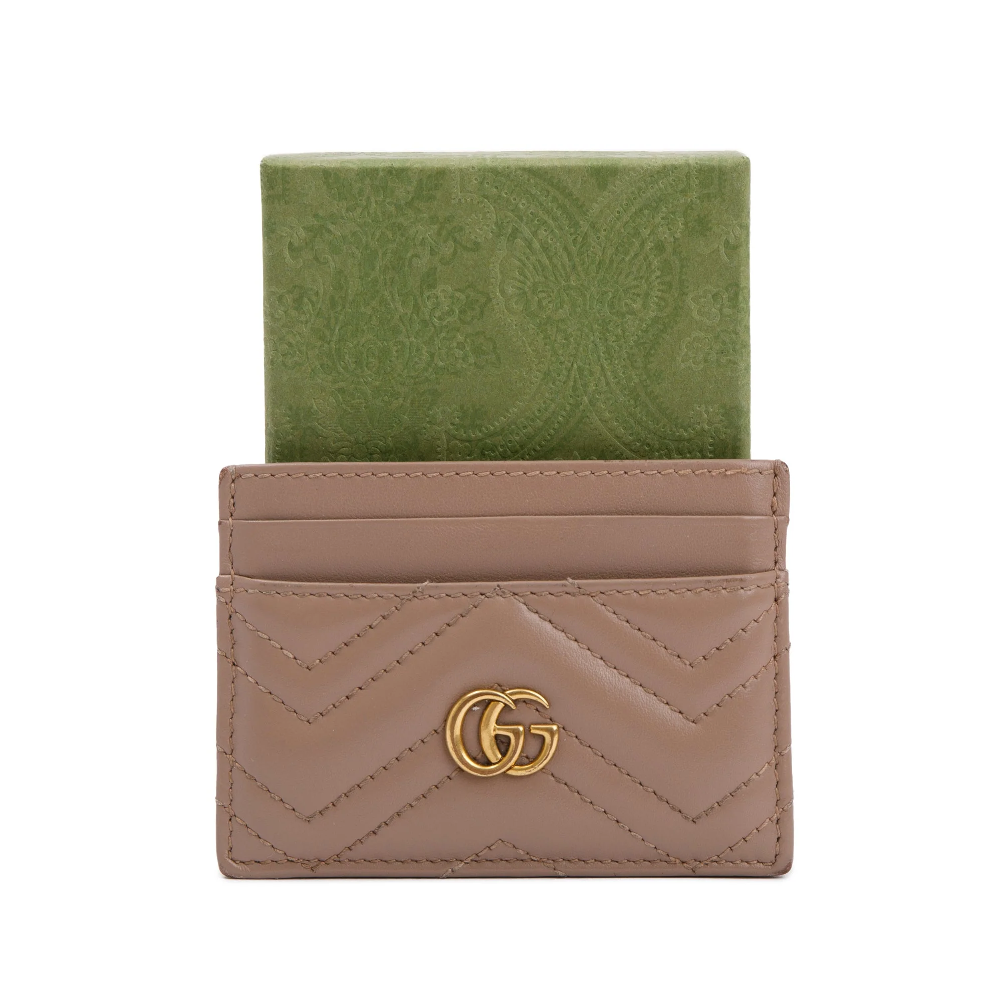 Gucci Neutral Calfskin Leather GG Marmont Card Holder w/ Box - Image 2