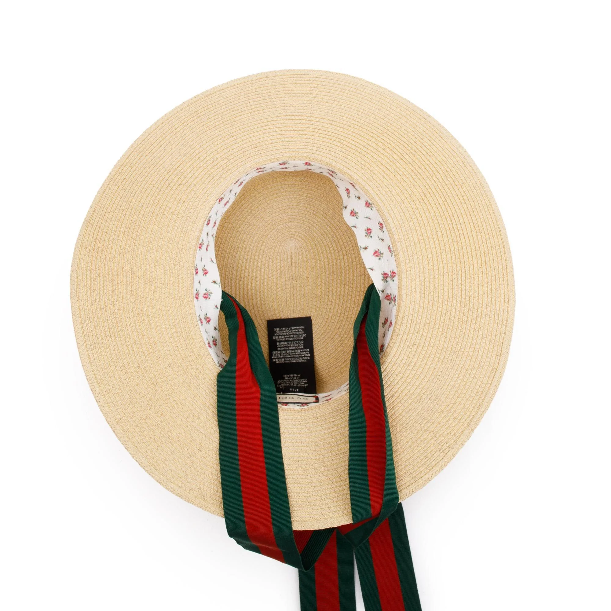 Gucci Neutral Lame Woven Paper Hat with Green & Red Web Grosgrain Ribbon, Size M 57 w/ Box - Image 4