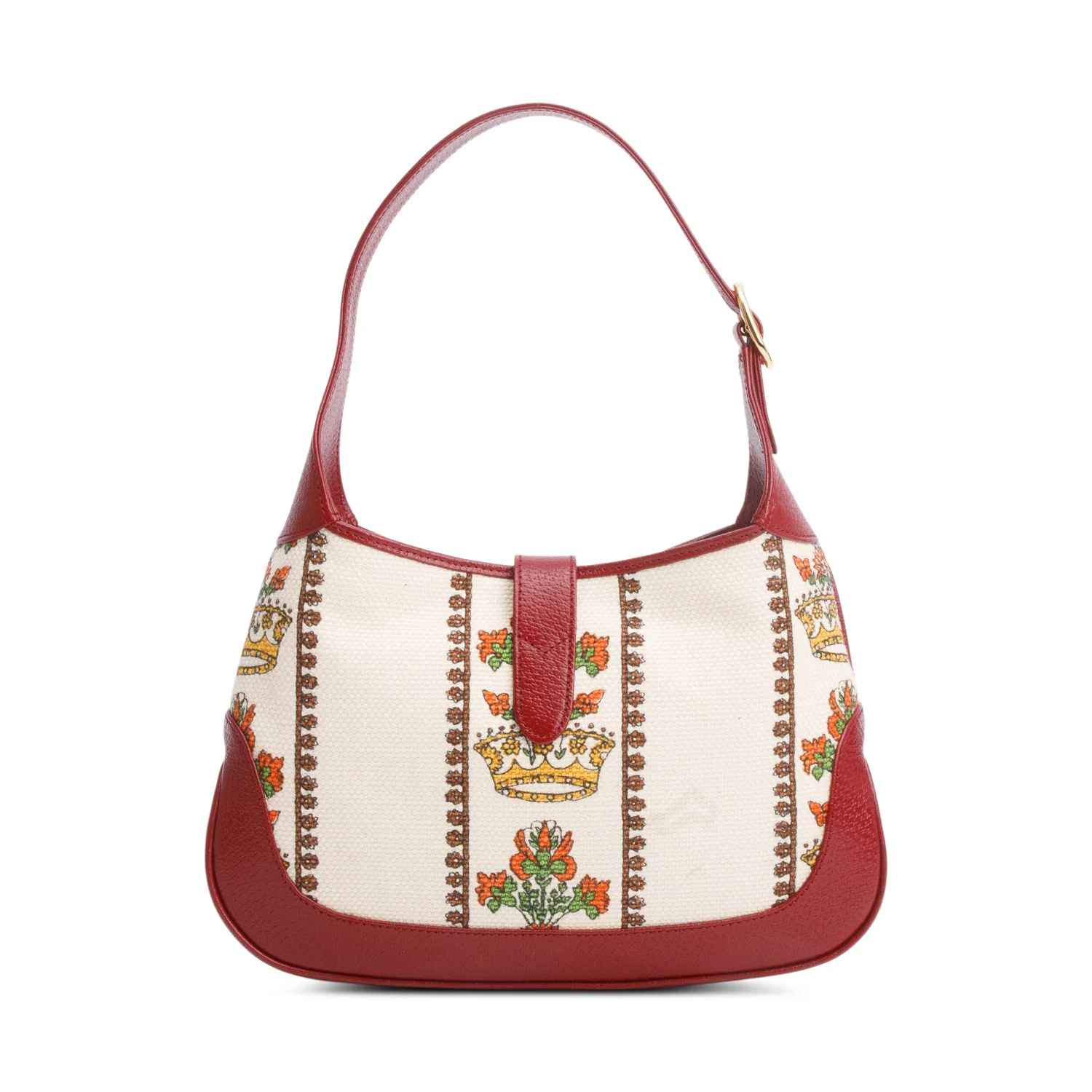Gucci Neutral & Multicolor Music Is Mine Canvas Red Leather Trim Small Jackie 1961 Shoulder Bag w/ Strap - Image 3