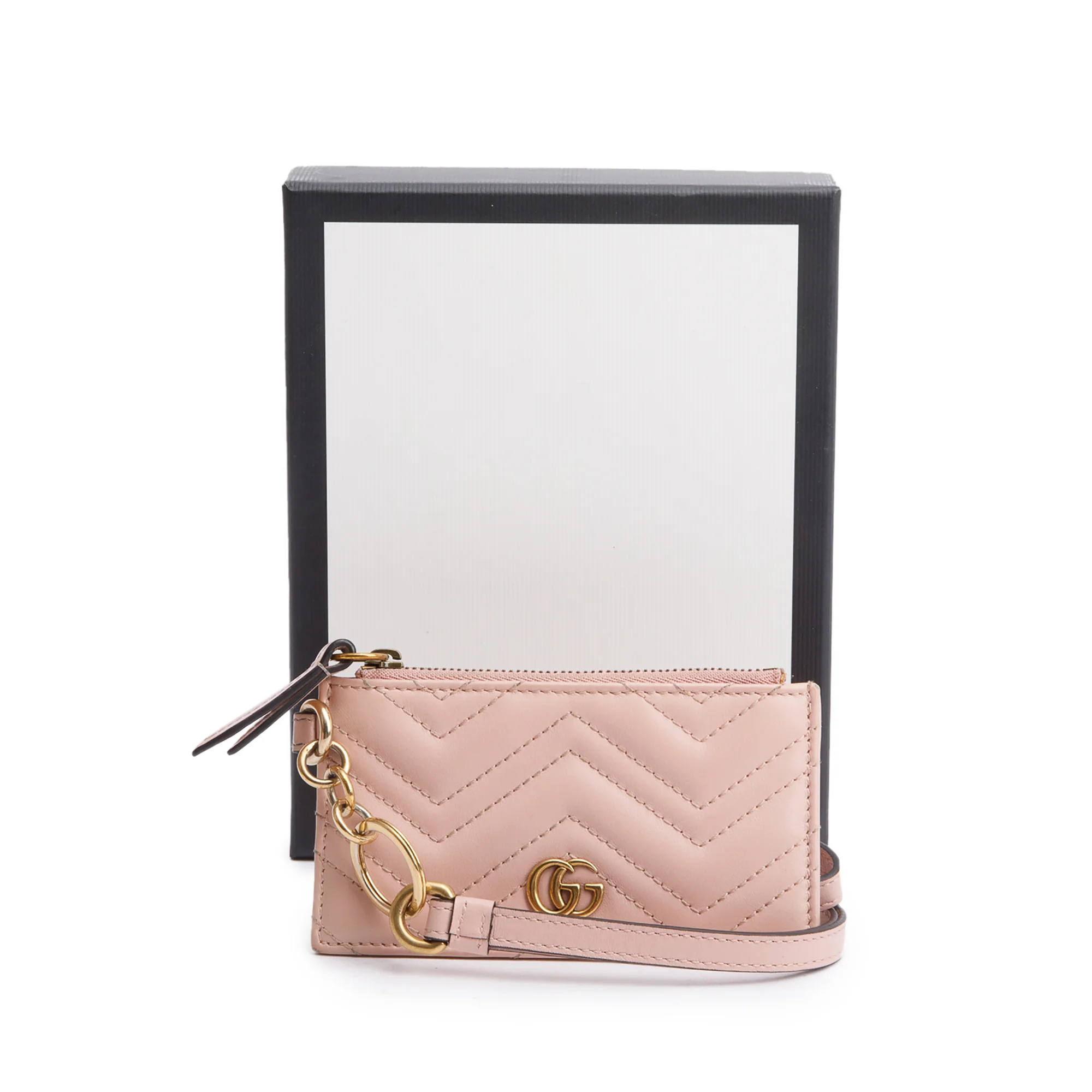 Gucci Pink Calfskin Leather GG Marmont Coin Case Card Holder Wristlet w/ Box - Image 2