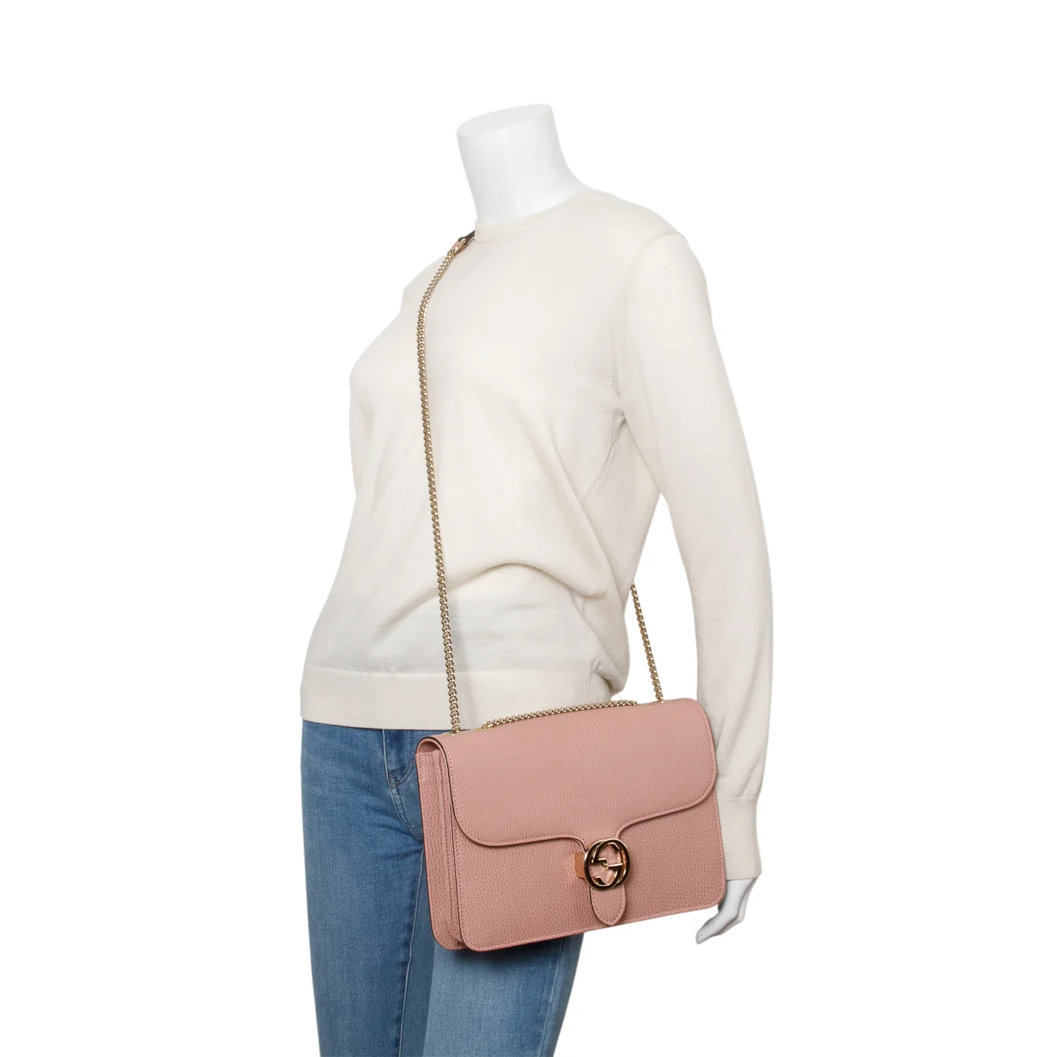 Gucci Pink Calfskin Leather Medium Dollar Interlocking GG Shoulder Bag w/ Box - Image 2