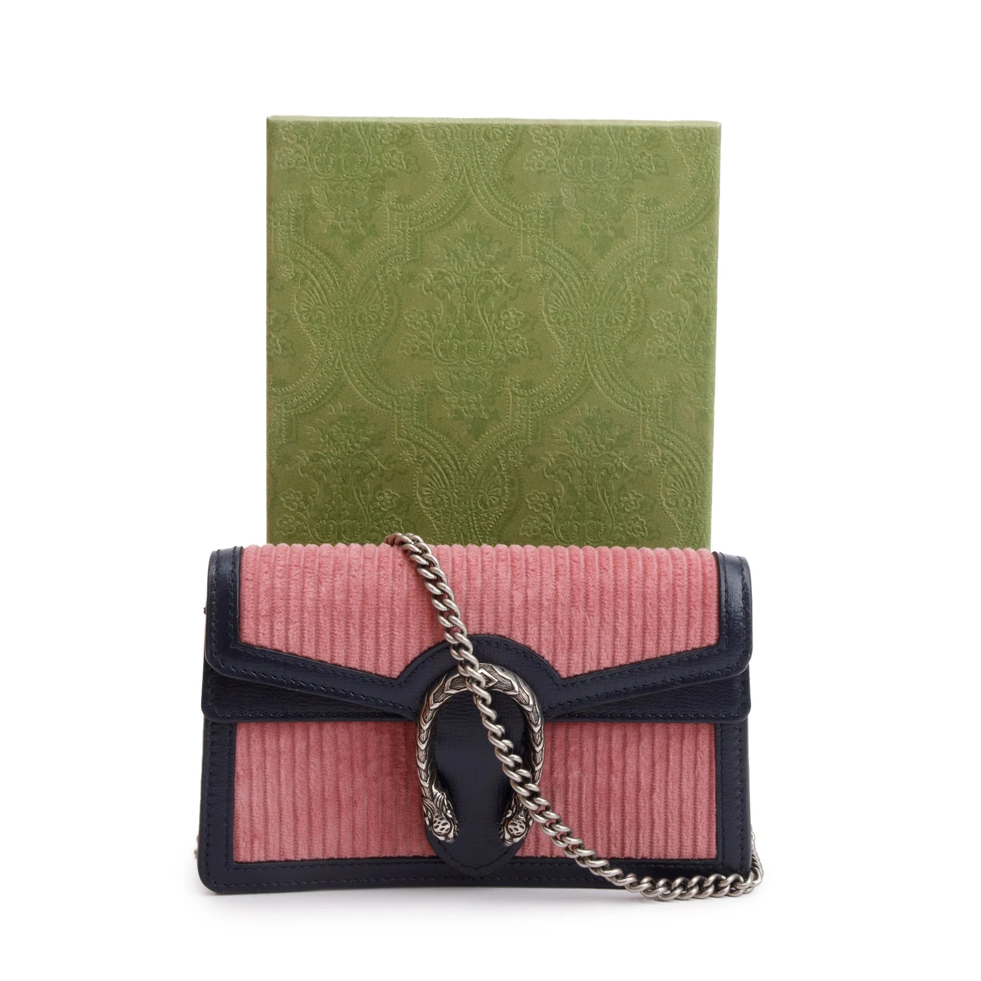 Gucci Pink Corduroy Navy Leather Dionysus Super Mini Bag w/ Box - Image 3