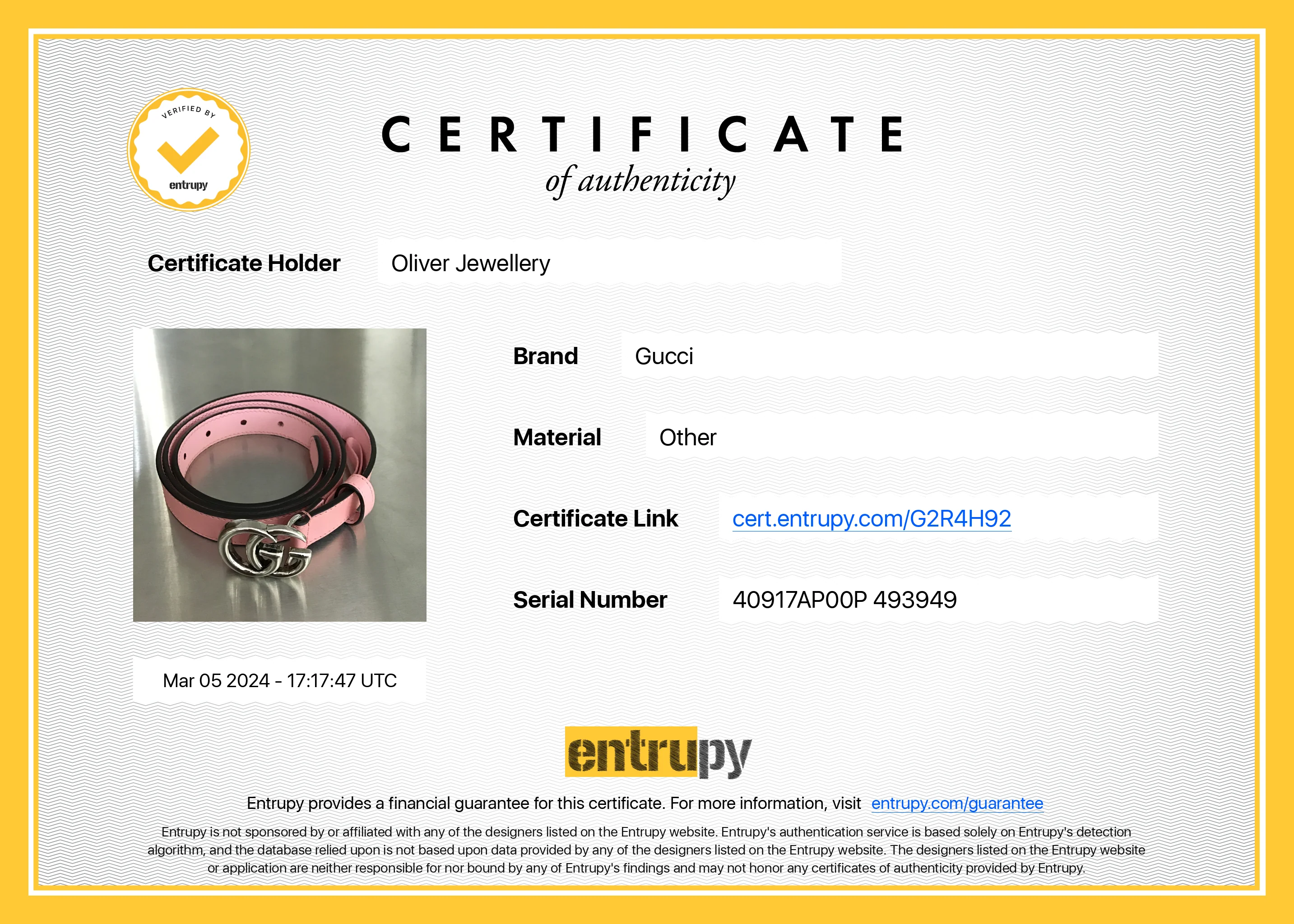 Gucci Pink Leather Thin Belt with Double G Buckle, 85 34 w/ Box - Image 3