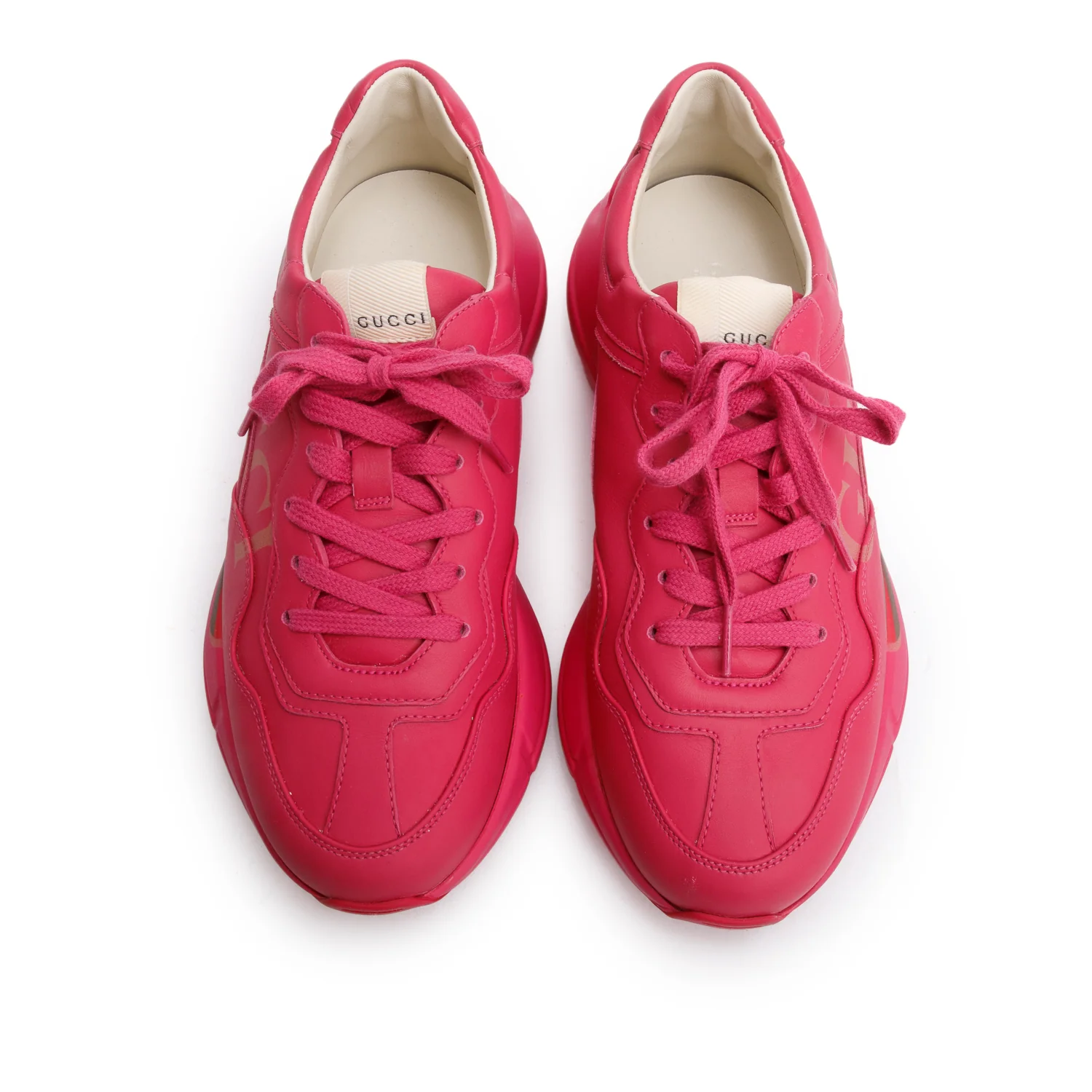 Gucci Pink Leather Women's Rhyton Gucci Logo Sneakers, Size 39 w/ Box