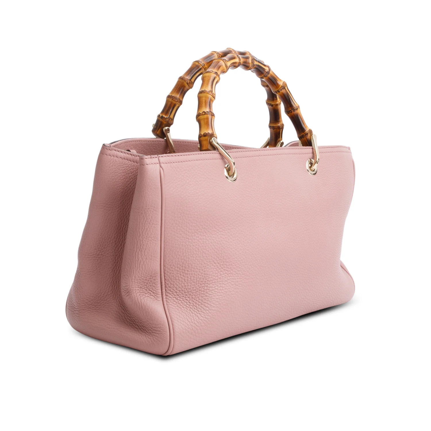 Gucci Pink Pebbled Calfskin Leather Medium Bamboo Shopper Tote w/ Strap - Image 5