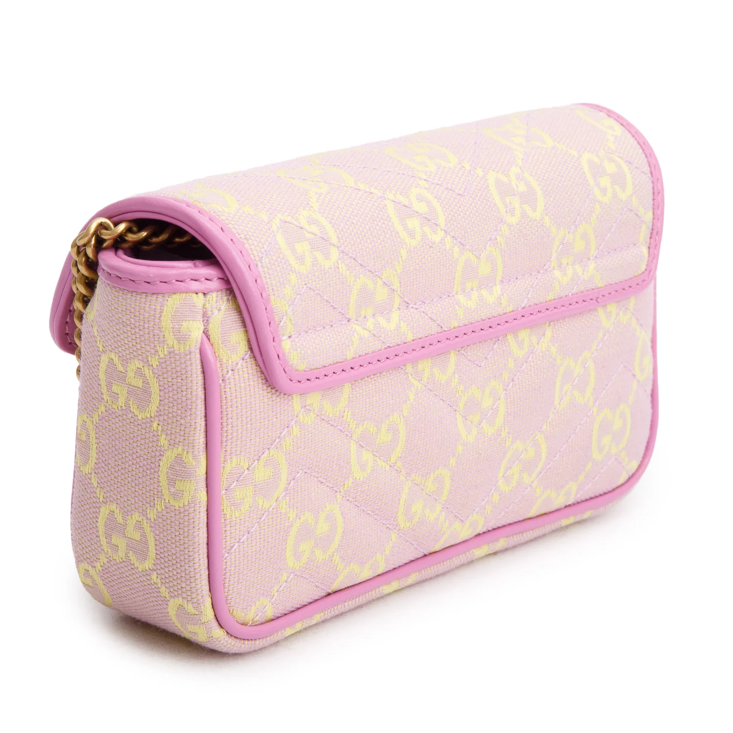 Gucci Pink/Yellow Monogram Matelasse Super Mini GG Marmont Chain Shoulder Bag - Image 6