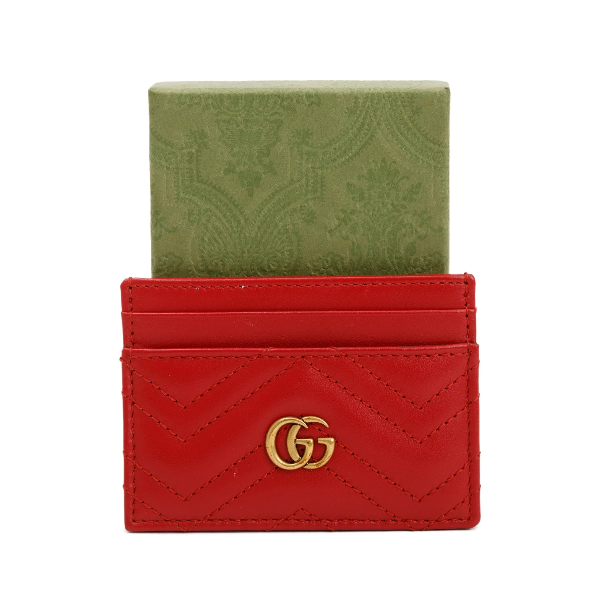 Gucci Red Calfskin Leather GG Marmont Card Holder w/ Box - Image 2