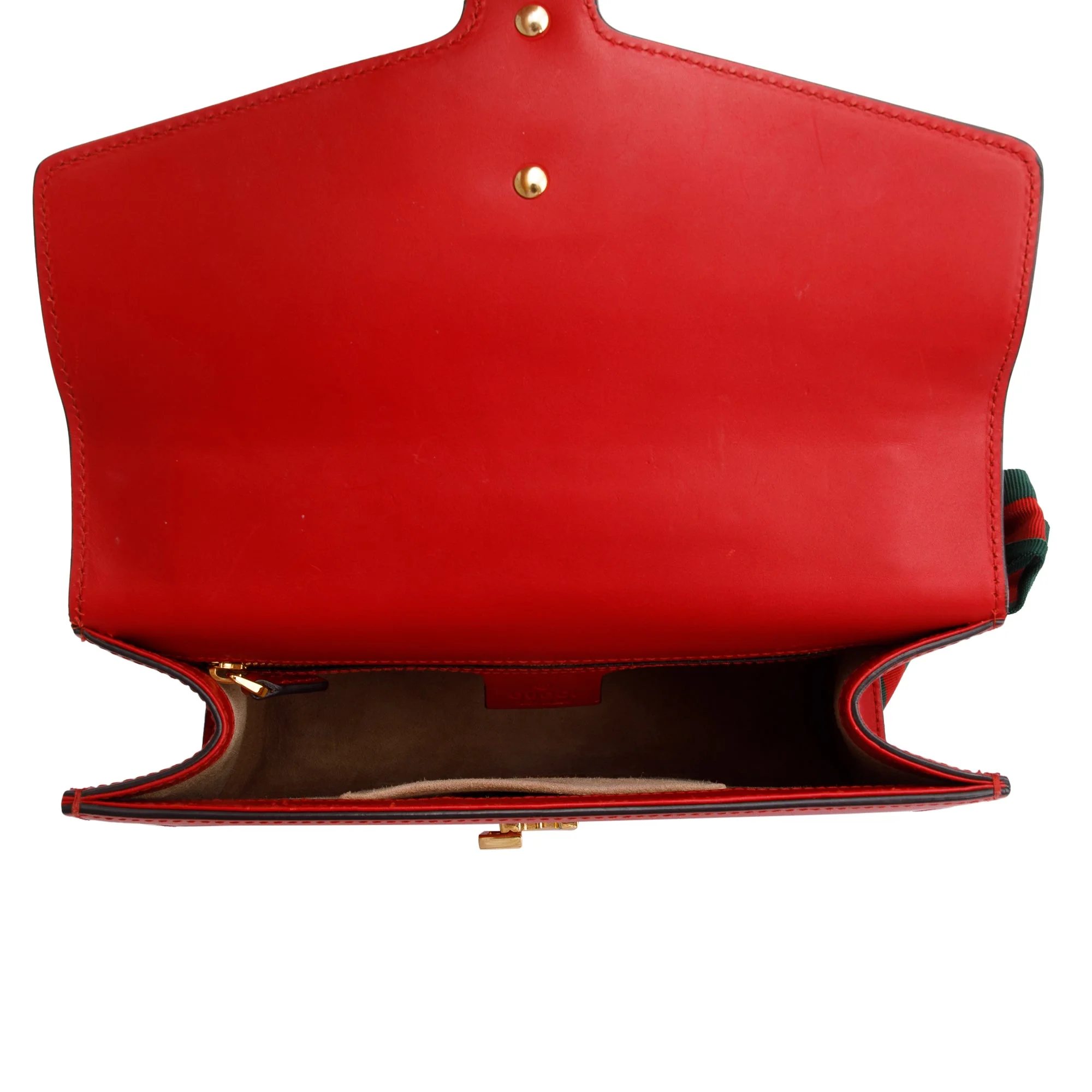 Gucci Red Calfskin Leather Web Small Sylvie Chain Shoulder Bag - Image 11