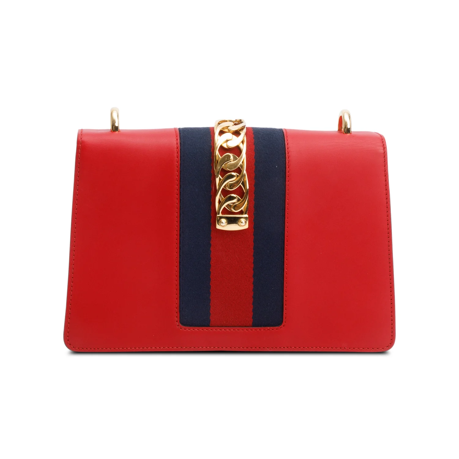 Gucci Red Calfskin Leather Web Small Sylvie Shoulder Bag - Image 5