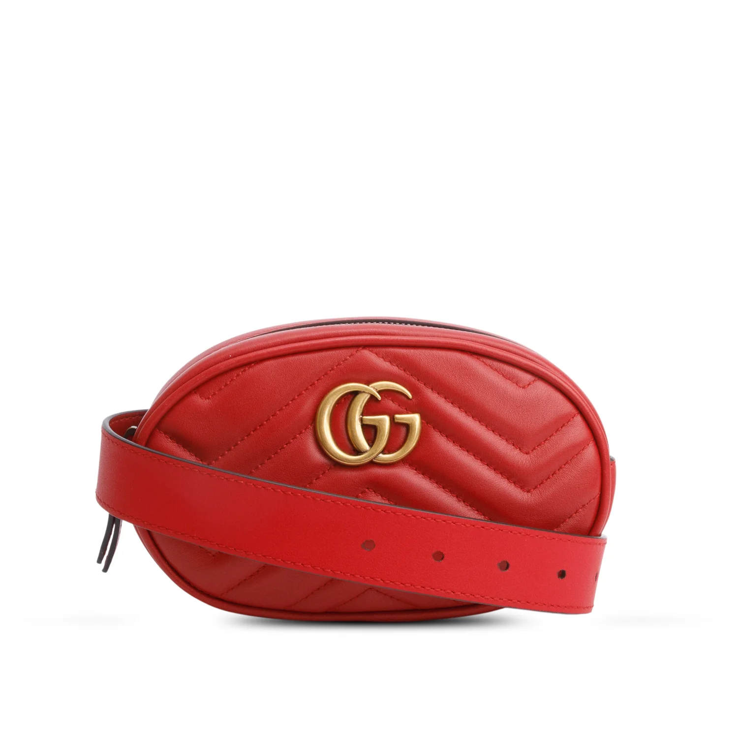Gucci Red GG Marmont Matelasse Leather Belt Bag, Size 85 w/ Box