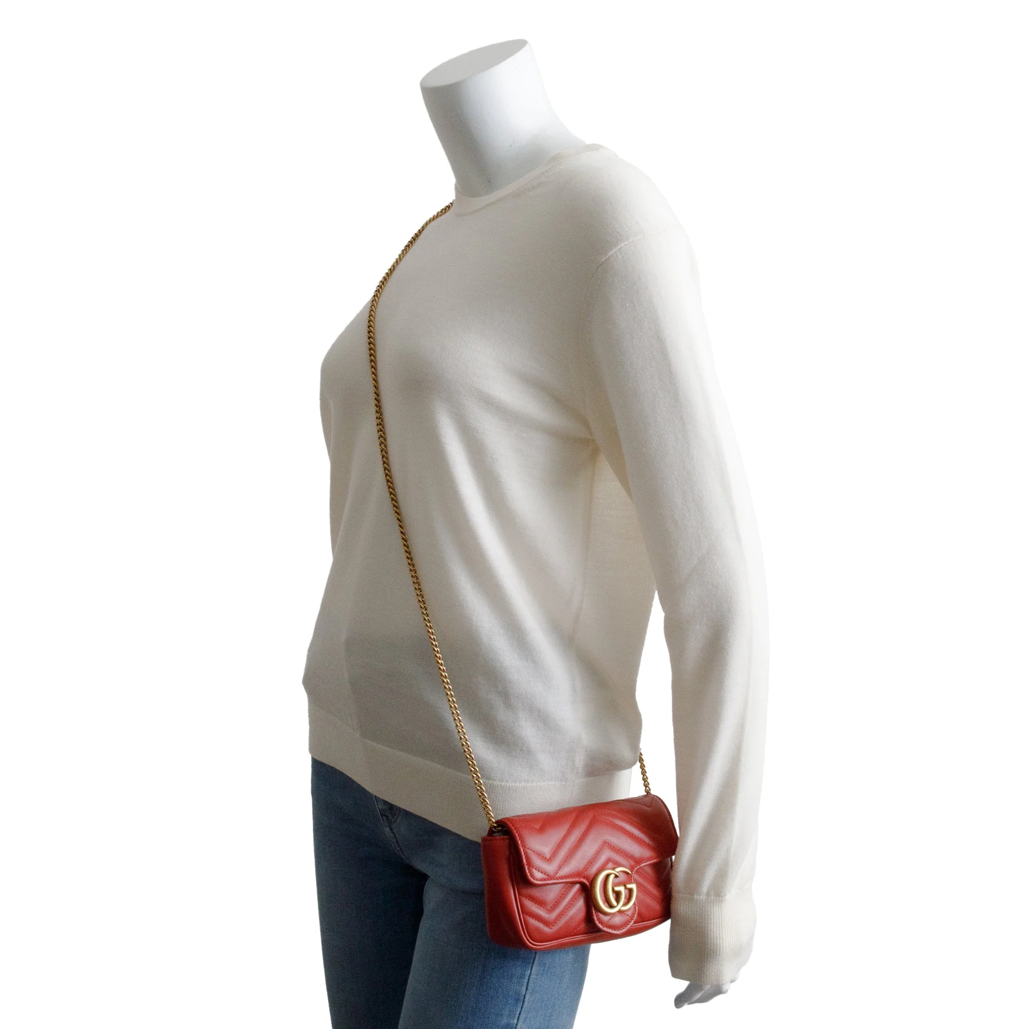 Gucci Red GG Marmont Matelasse Leather Super Mini Bag - Image 2