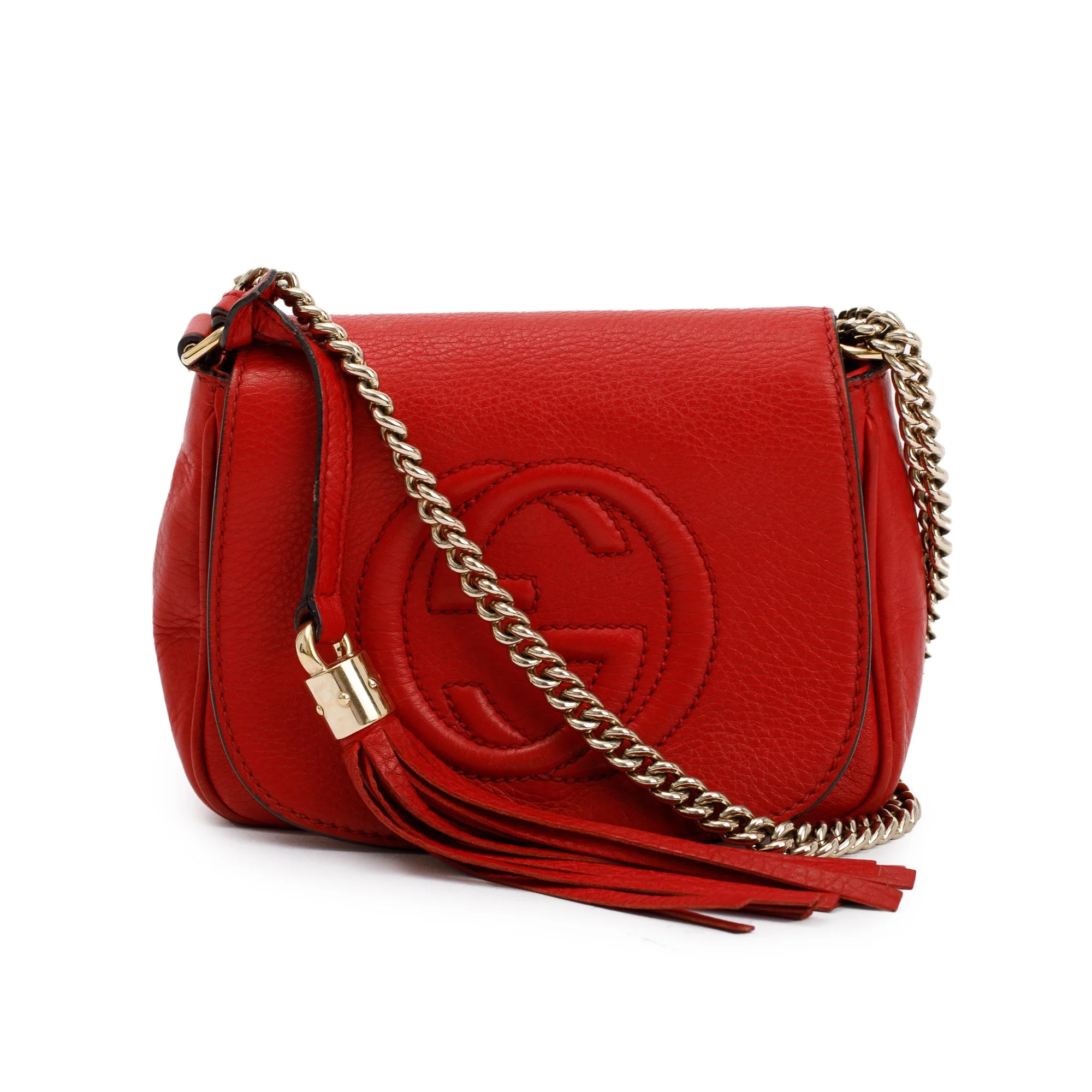 Gucci Red Grained Calfskin Leather Small Soho Chain Crossbody Bag - Image 3
