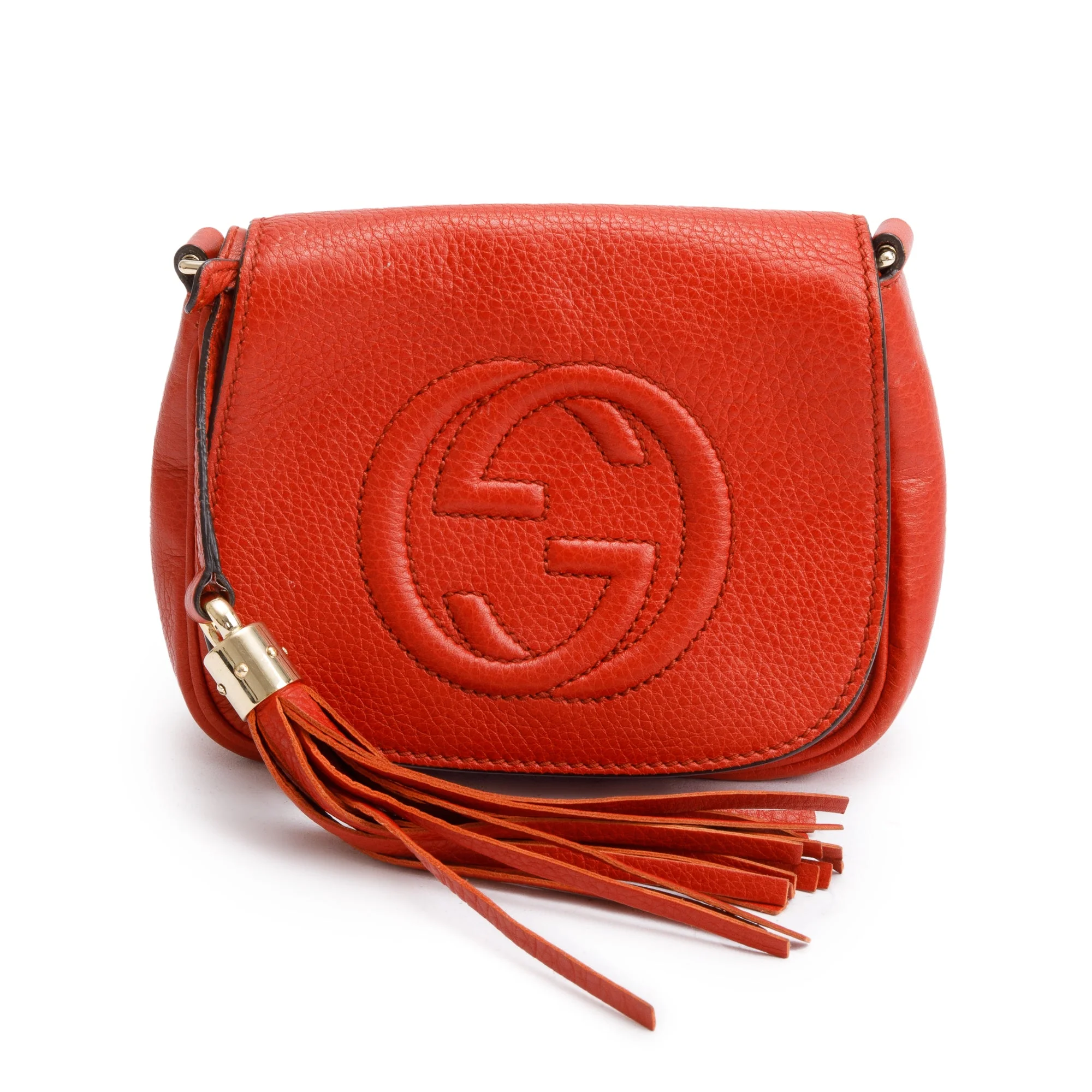 Gucci Red Grained Calfskin Leather Small Soho Chain Crossbody Bag - Image 4