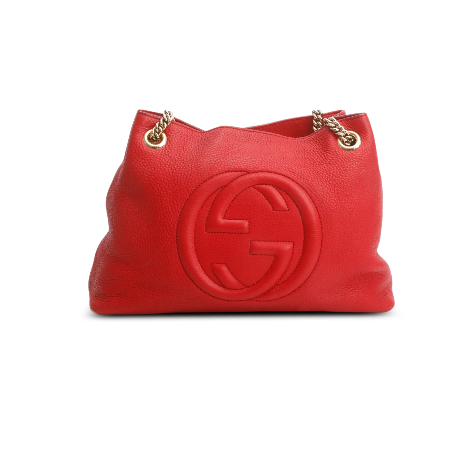 Gucci Red Grained Leather Medium Soho Chain Tote - Image 3