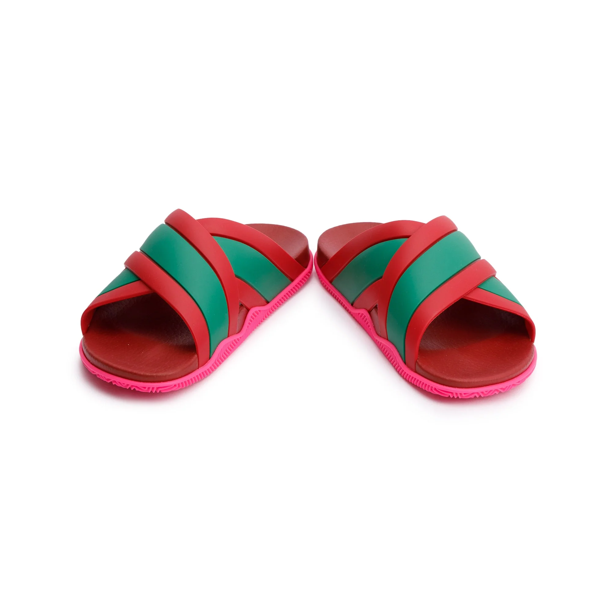 Gucci Red/Green Web Striped Rubber Slide Sandals, Size 37 w/ Box - Image 6
