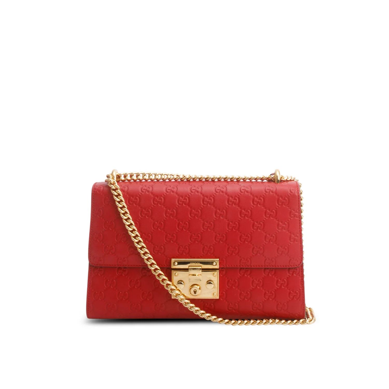 Gucci Red Guccissima Medium Padlock Shoulder Bag