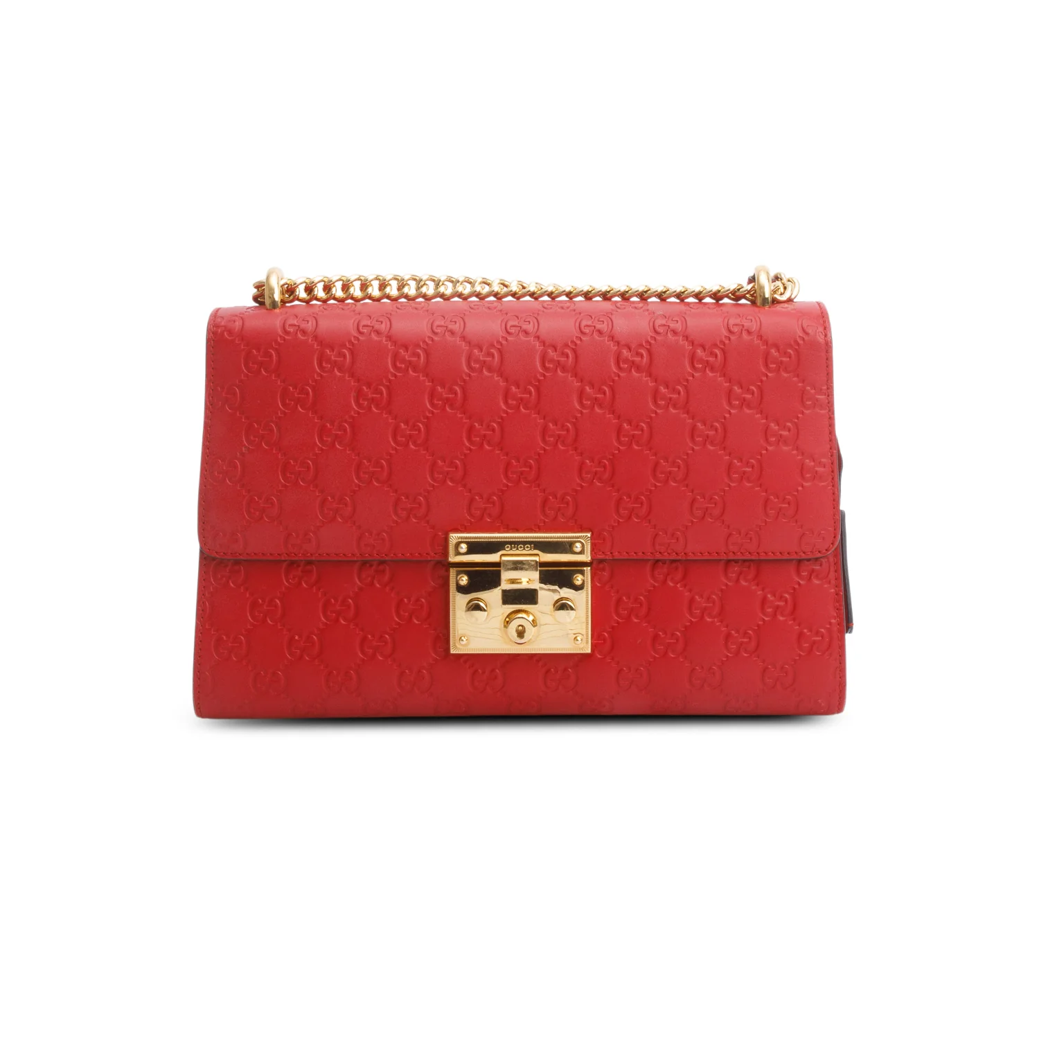 Gucci Red Guccissima Medium Padlock Shoulder Bag - Image 3