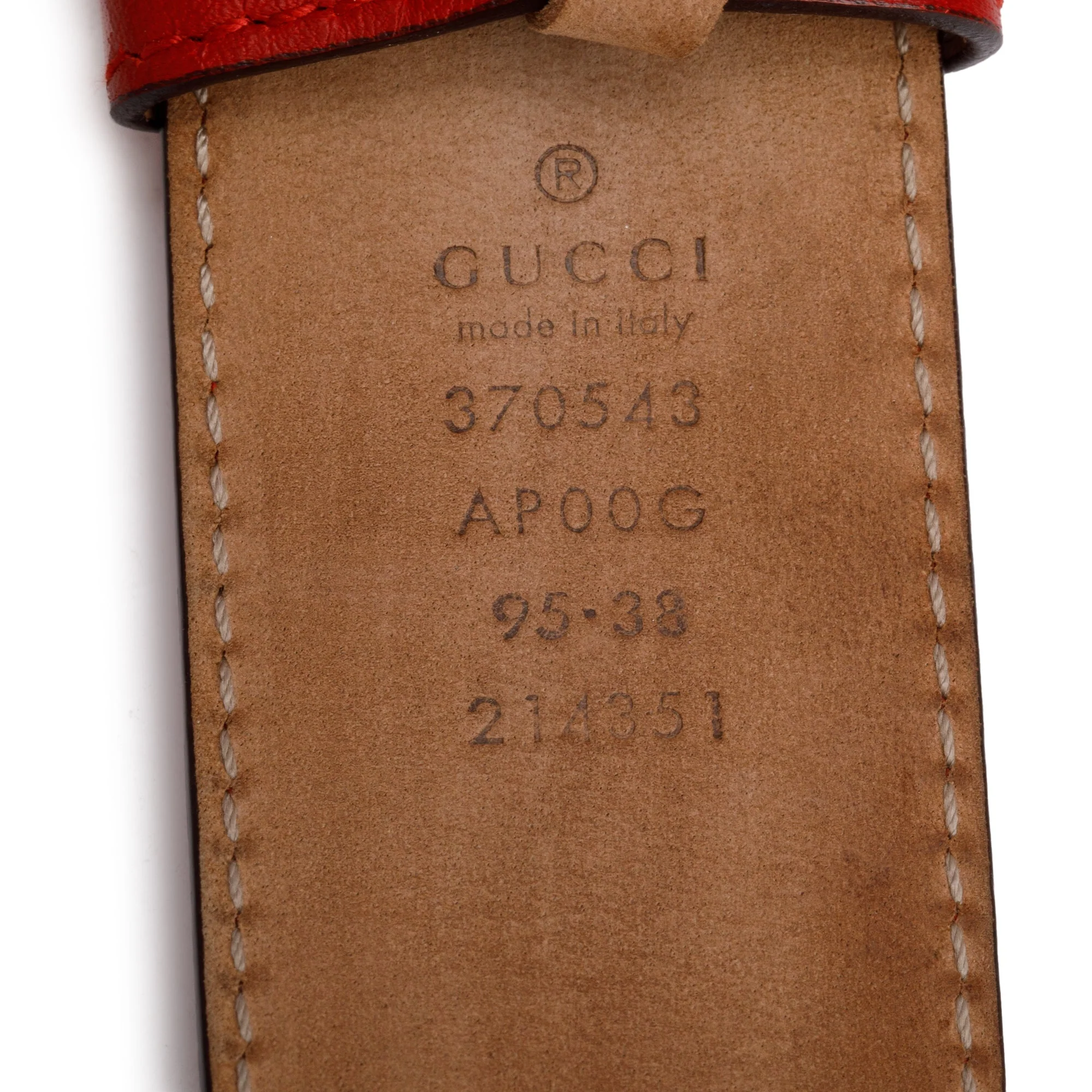 Gucci Red Leather Belt with Interlocking G Buckle, 95 38 - Image 2