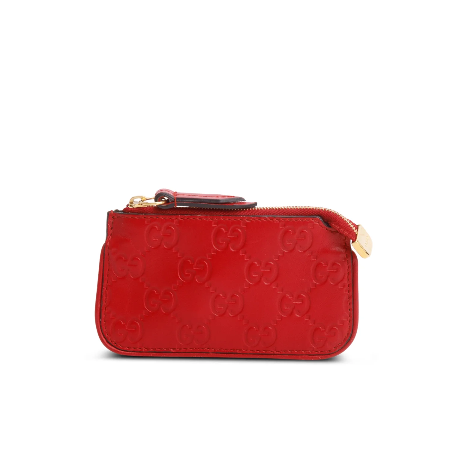 Gucci Red Leather Guccissima GG Emblem Zip Key Case