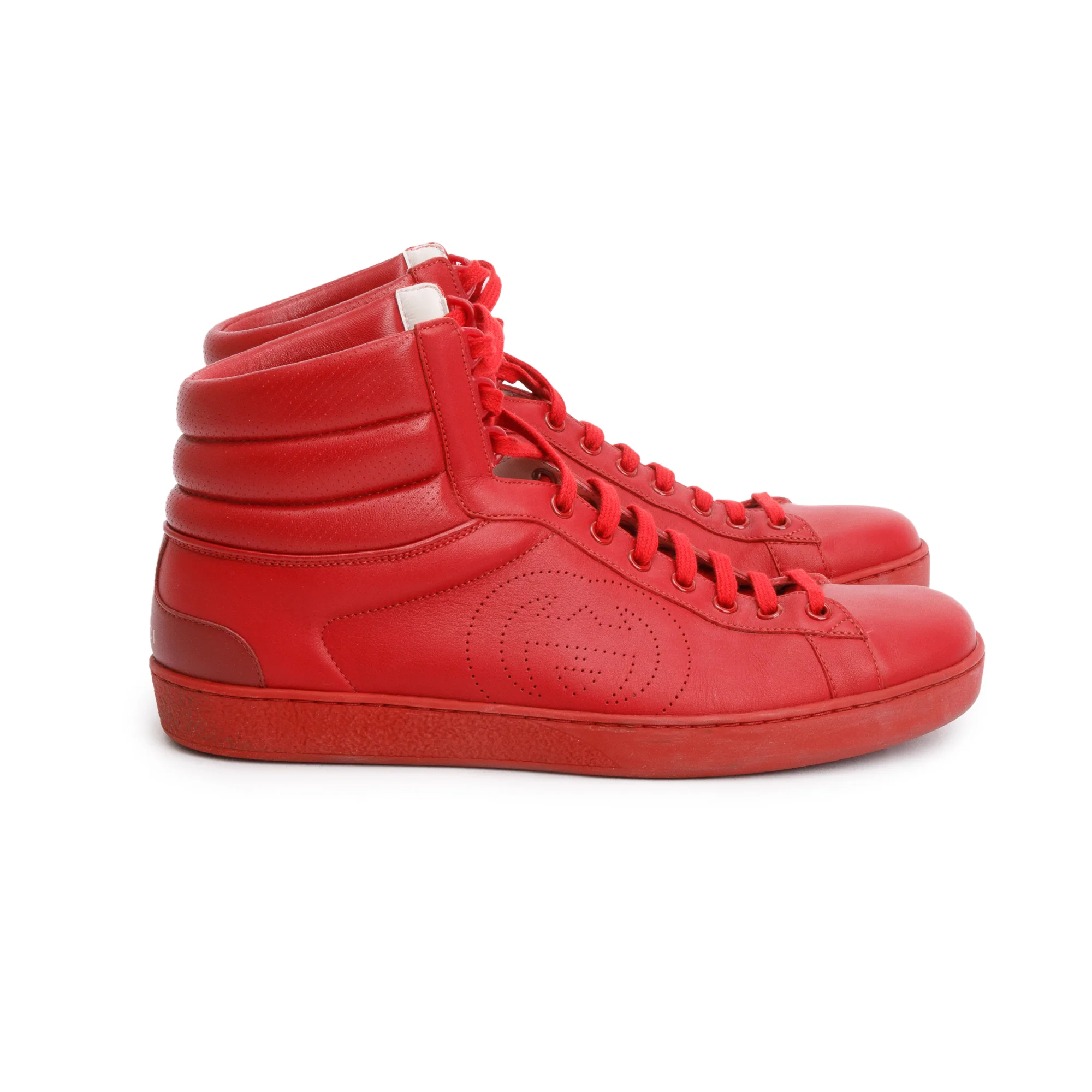 Gucci Red Leather Interlocking G Ace High-Top Sneakers, Size 9.5 - Image 4
