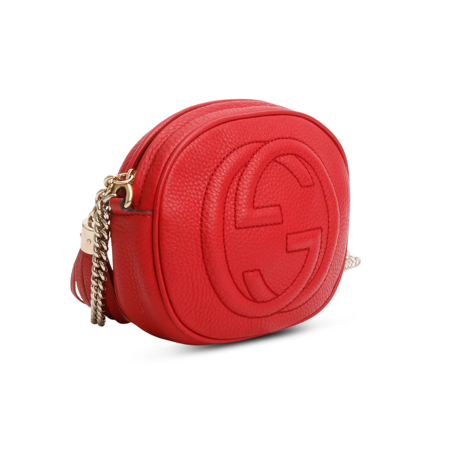 Gucci Red Pebbled Calfskin Mini Soho Chain Bag - Image 4