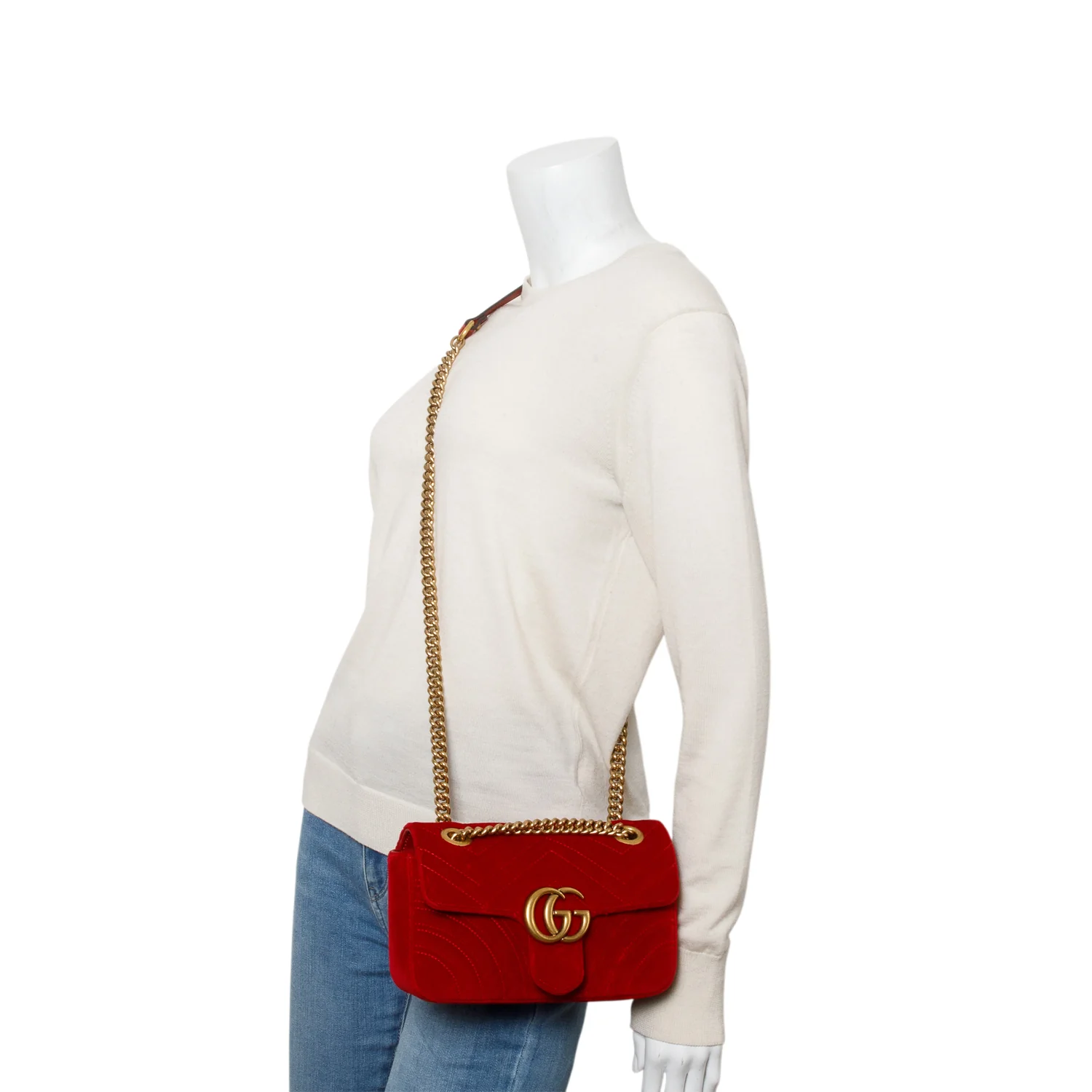 Gucci Red Velvet Matelasse Small GG Marmont Shoulder Bag w/ Box - Image 2