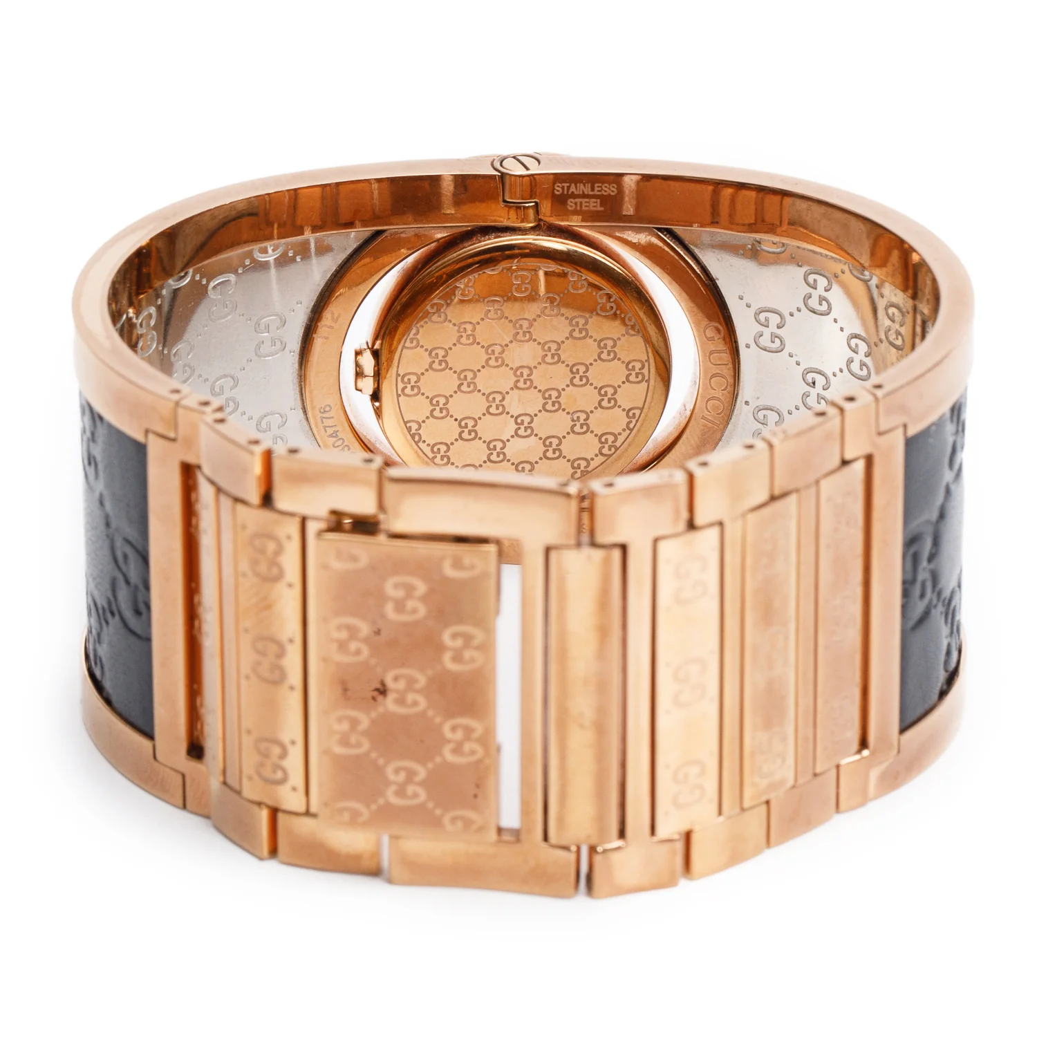 Gucci Rose Gold Plated Stainless Steel & Black Leather Twirl 24 MM Watch w/ Box & Papers - Image 4