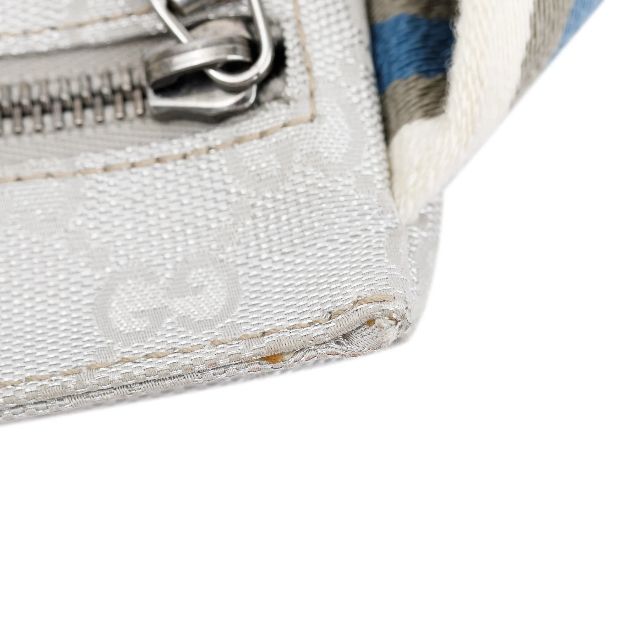 Gucci Silver Leather GG Canvas Web Double Pocket Small Belt Bag - Image 6