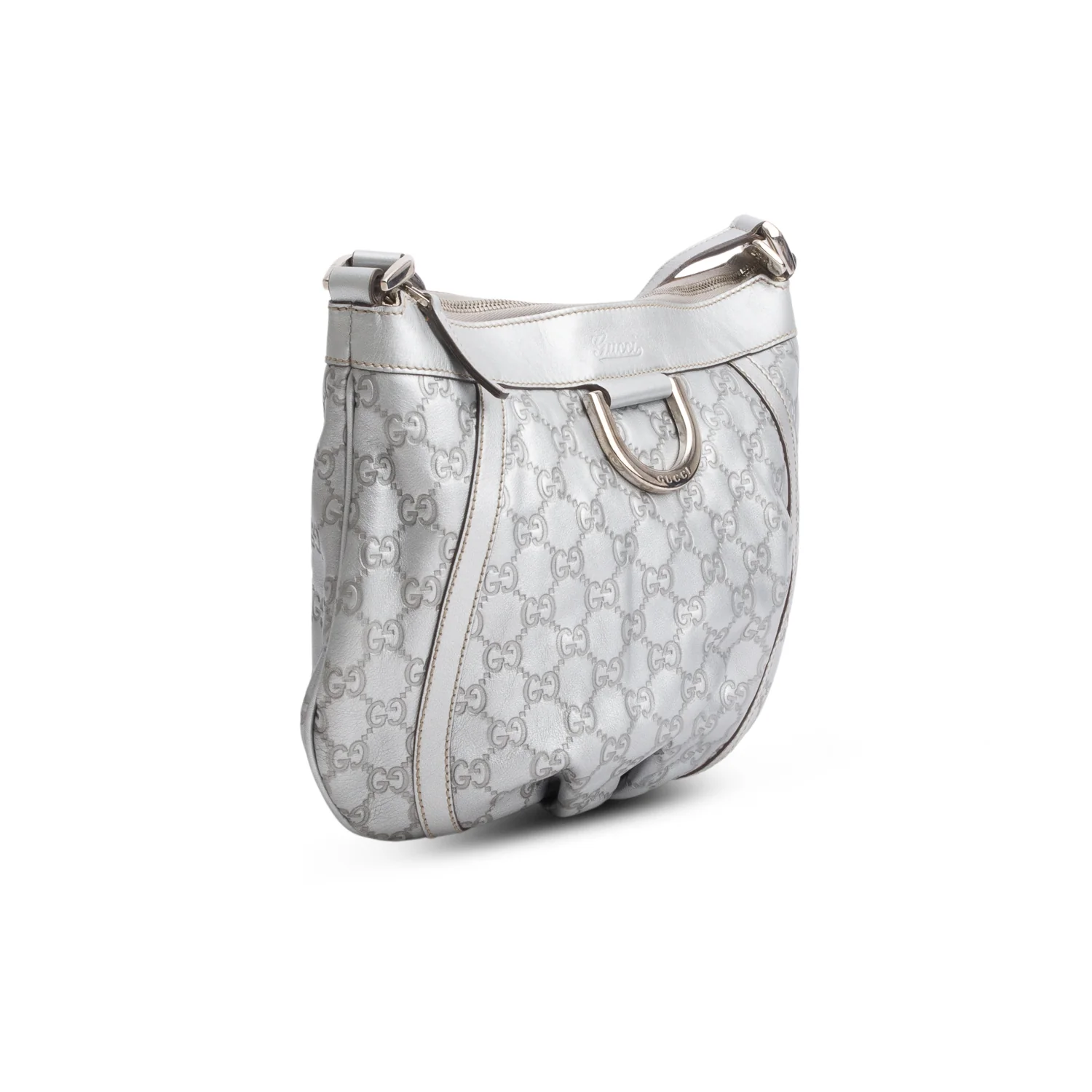 Gucci Silver Signature Leather D Ring Messenger Bag - Image 4