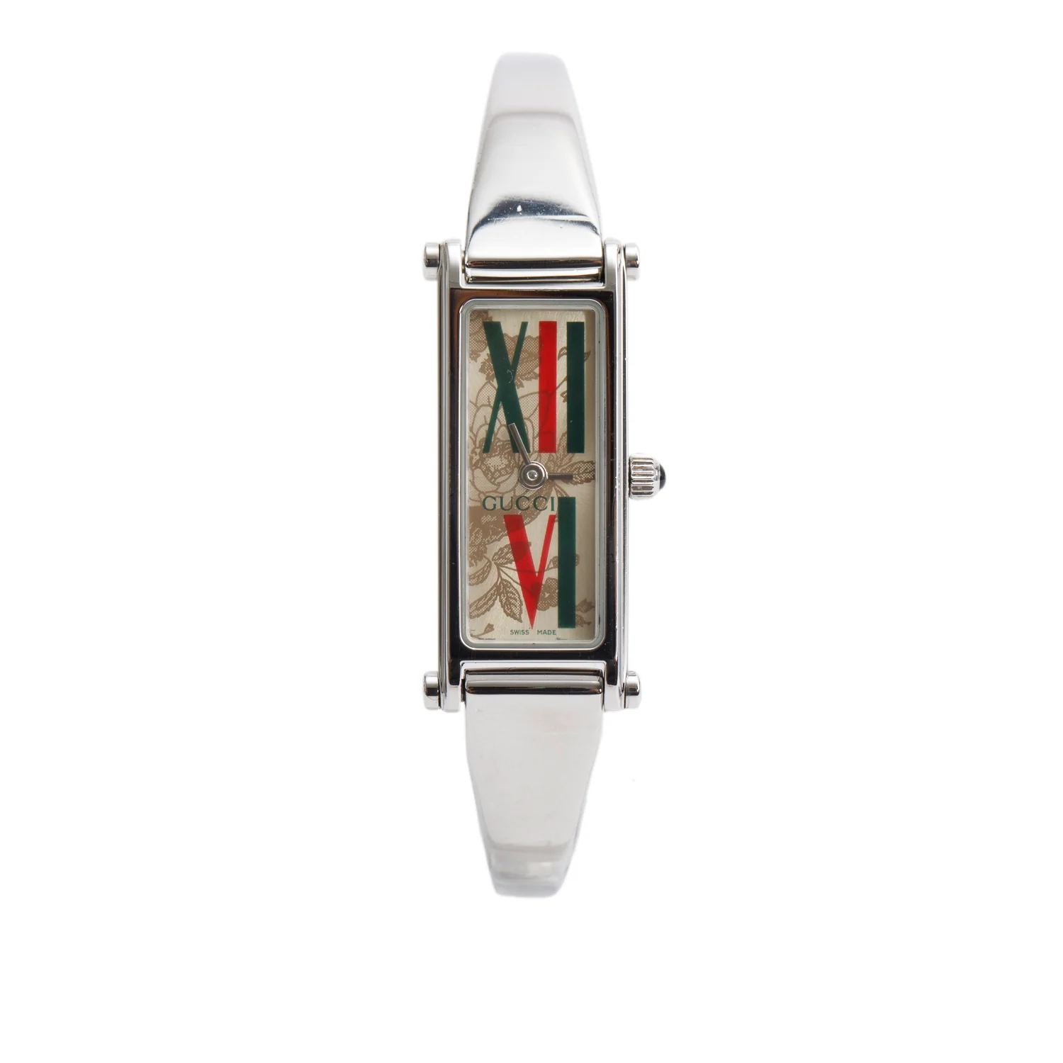 Gucci Stainless Steel 1500 Series Quartz Watch Green & Red Motif Dial