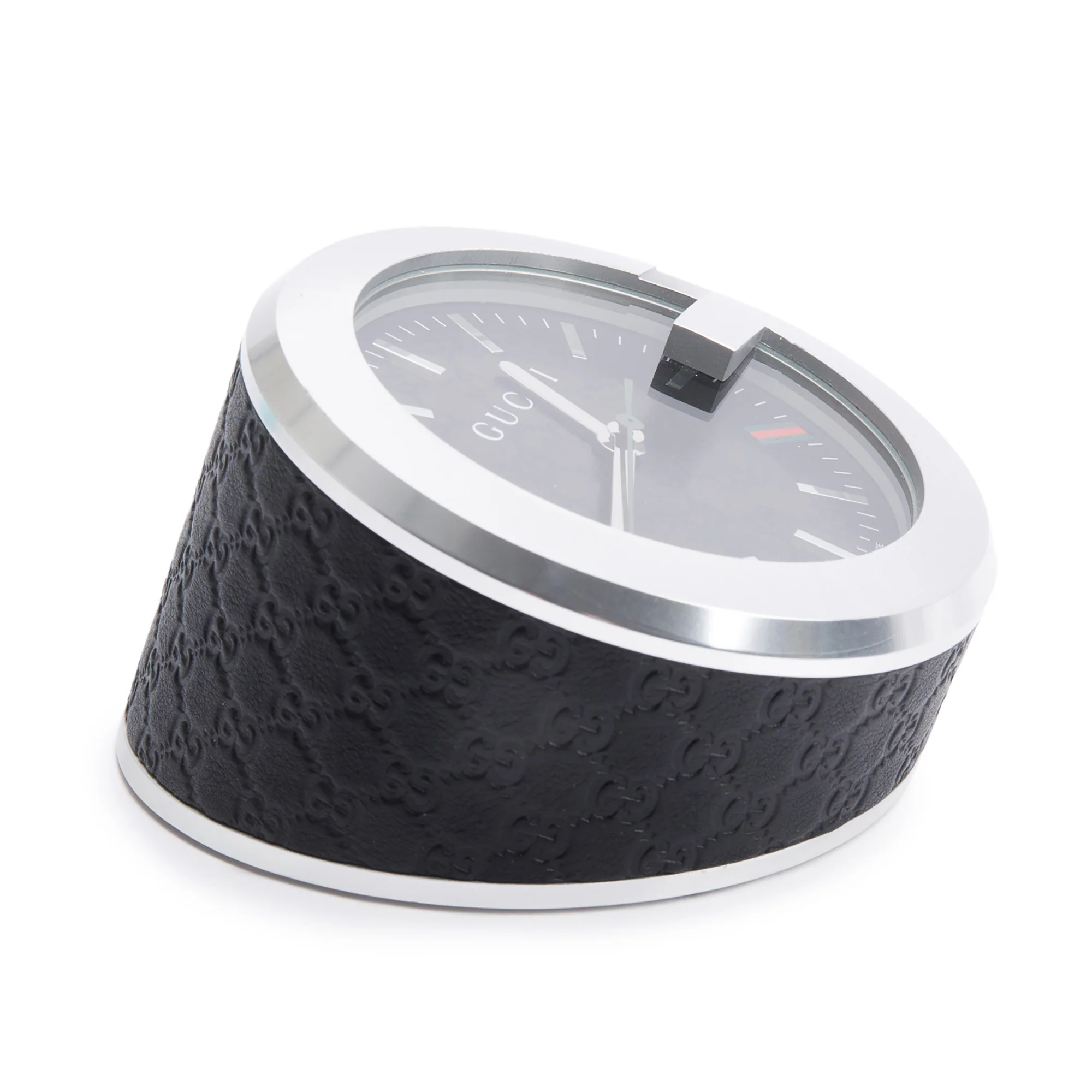 Gucci Stainless Steel & Black Guccissima Leather 210 G-Clock - Image 3