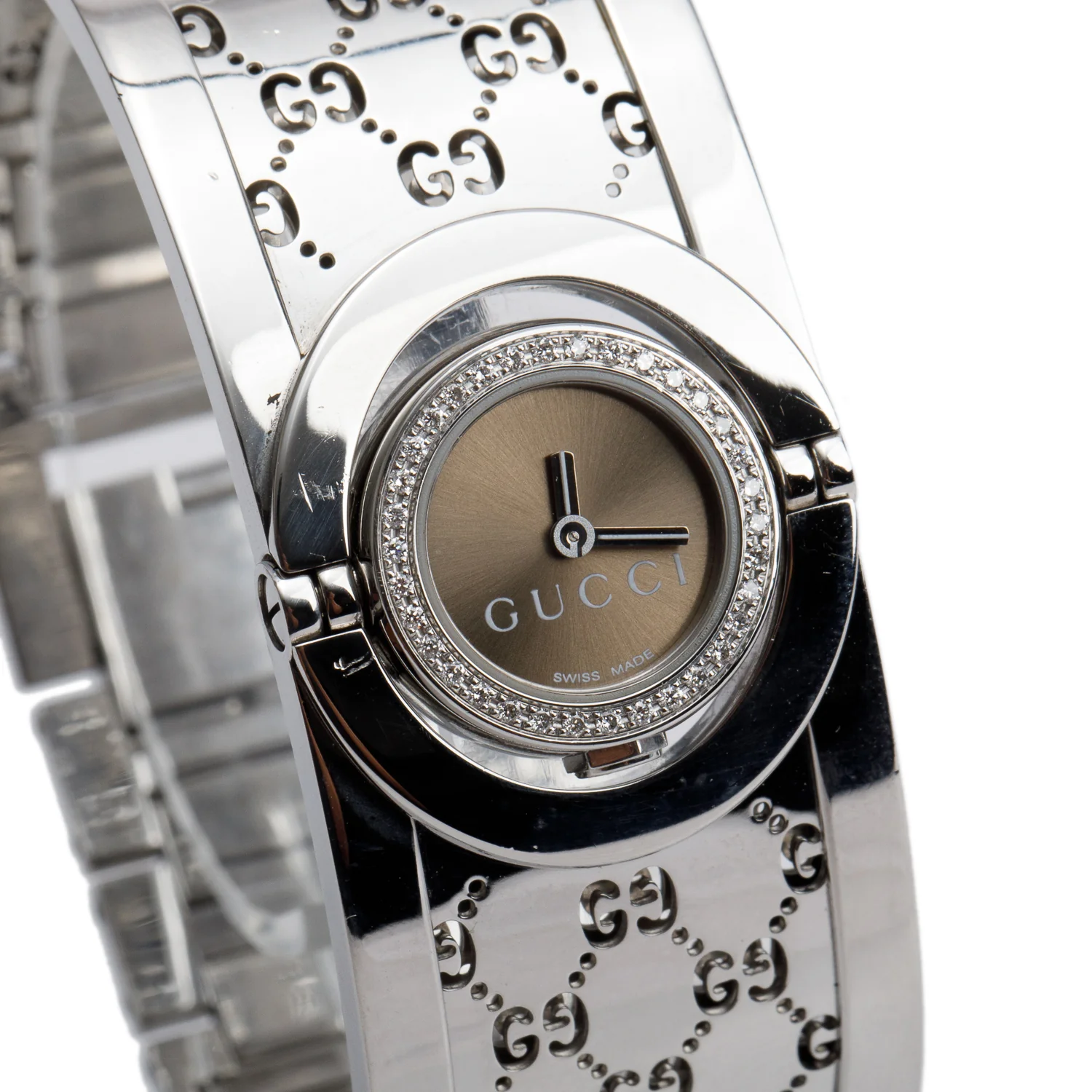 Gucci Stainless Steel Diamond Bezel Twirl 23 MM Quartz Watch Brown Dial w/ Box & Papers - Image 3