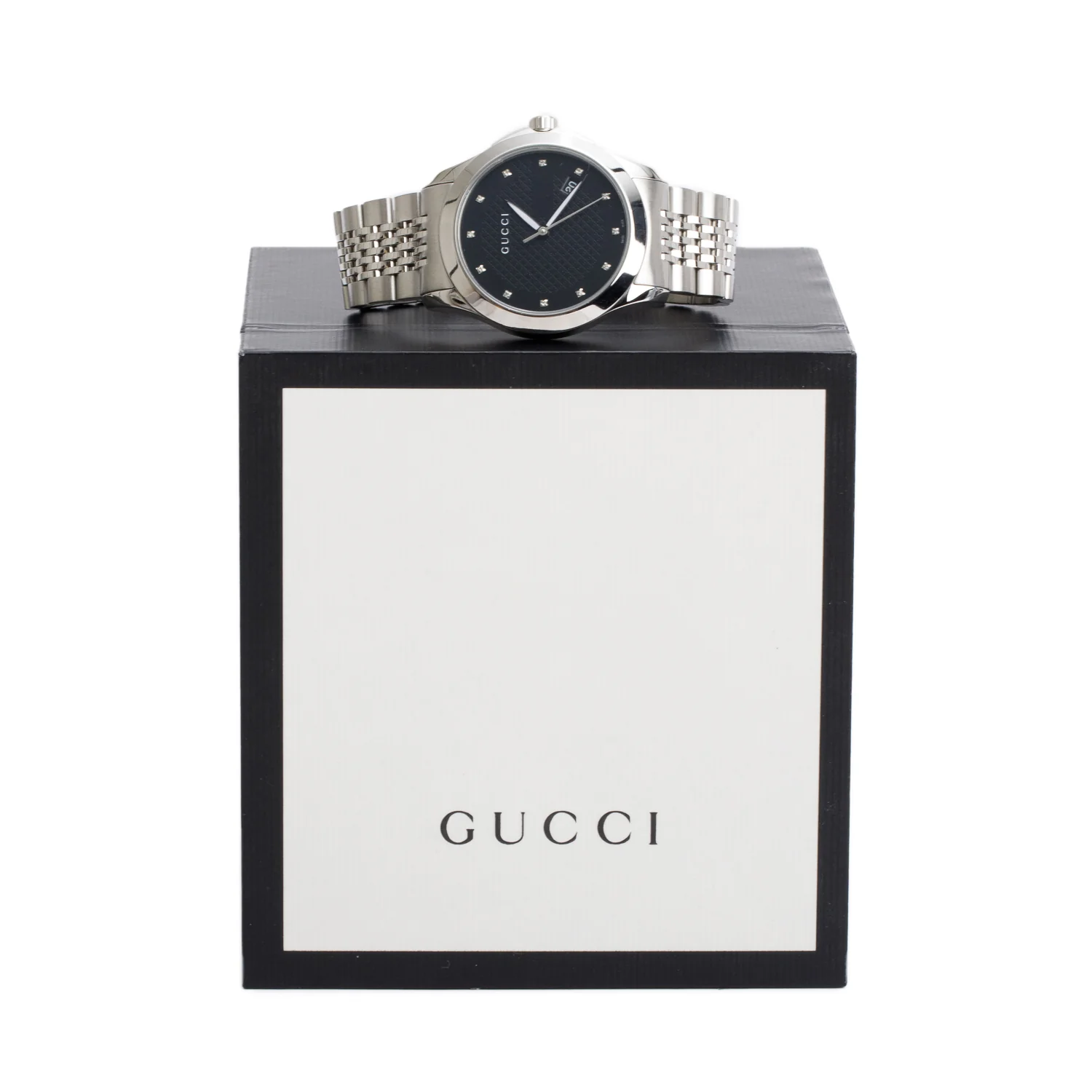 Gucci Stainless Steel G-Timeless 38 MM Quartz Watch Black Diamond Dial YA126405 w/ Box - Image 2