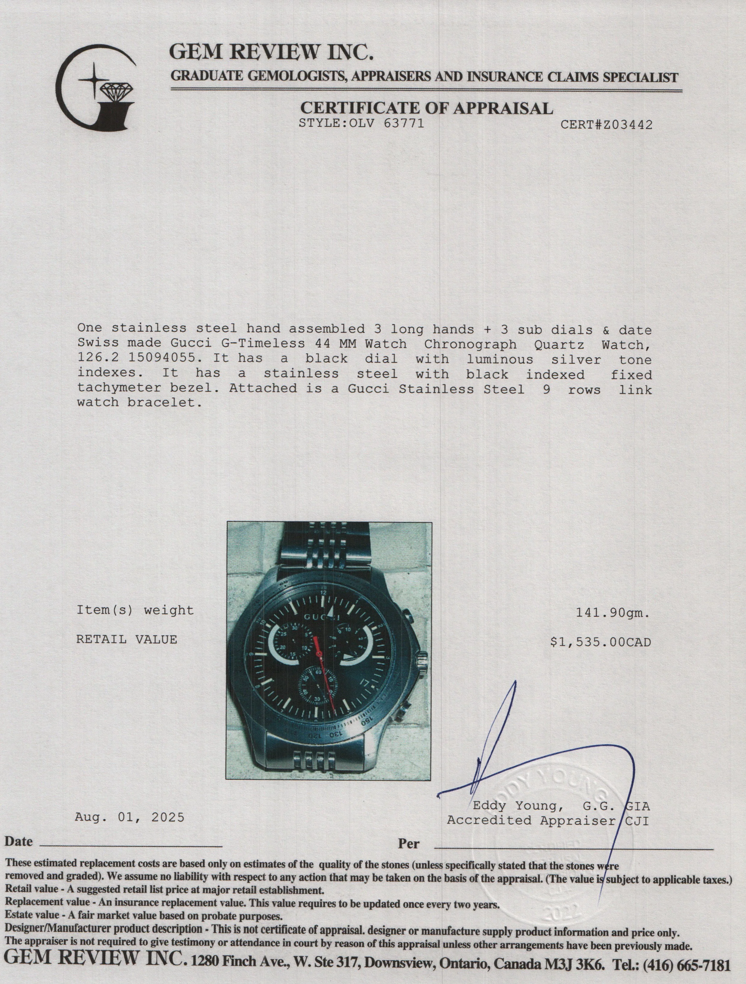Gucci Stainless Steel G-Timeless 44 MM Watch Chronograph Quartz Watch Black Dial YA126254 - Image 5