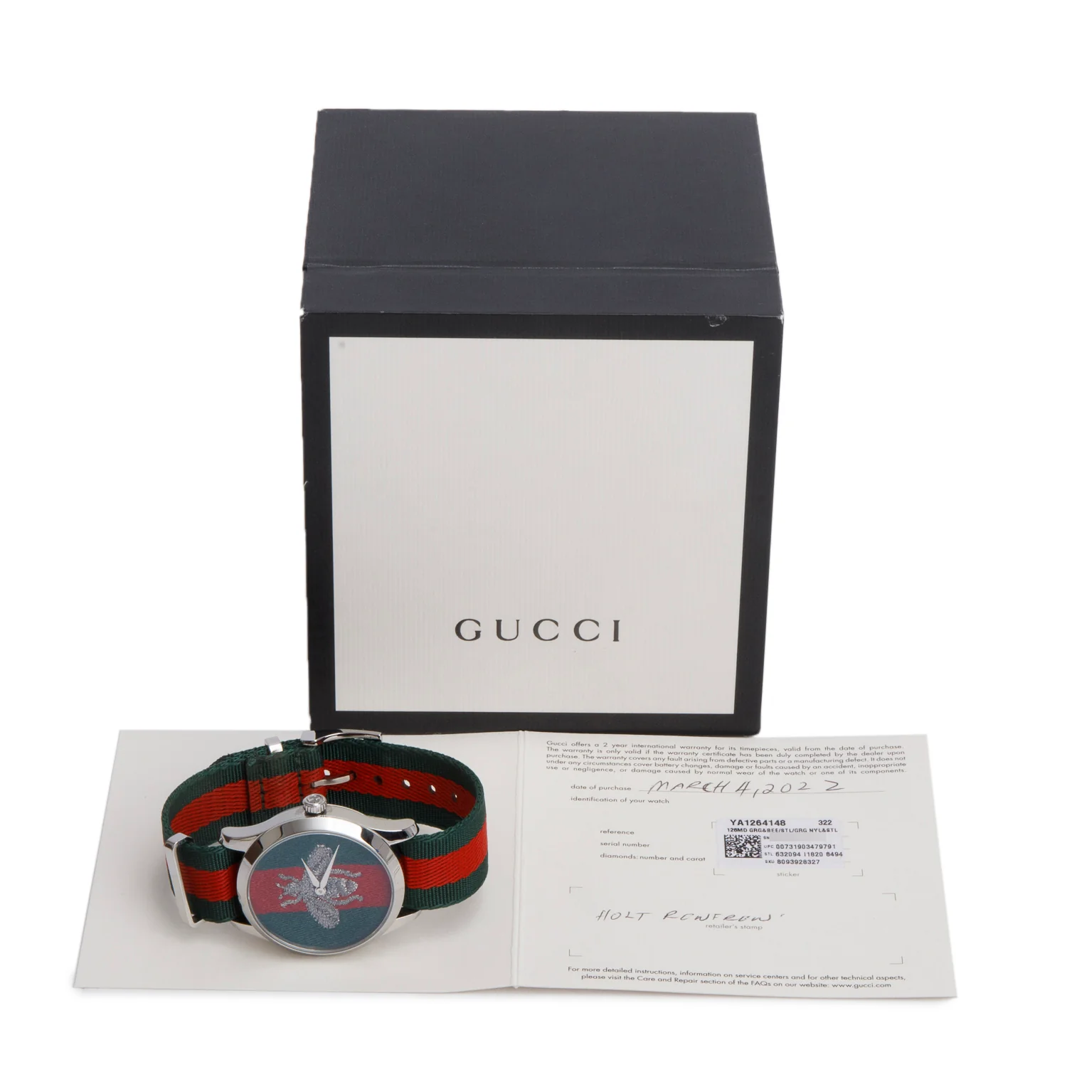 Gucci Stainless Steel G-Timeless Web Bee 38 MM Quartz Watch w/ Box - Image 2