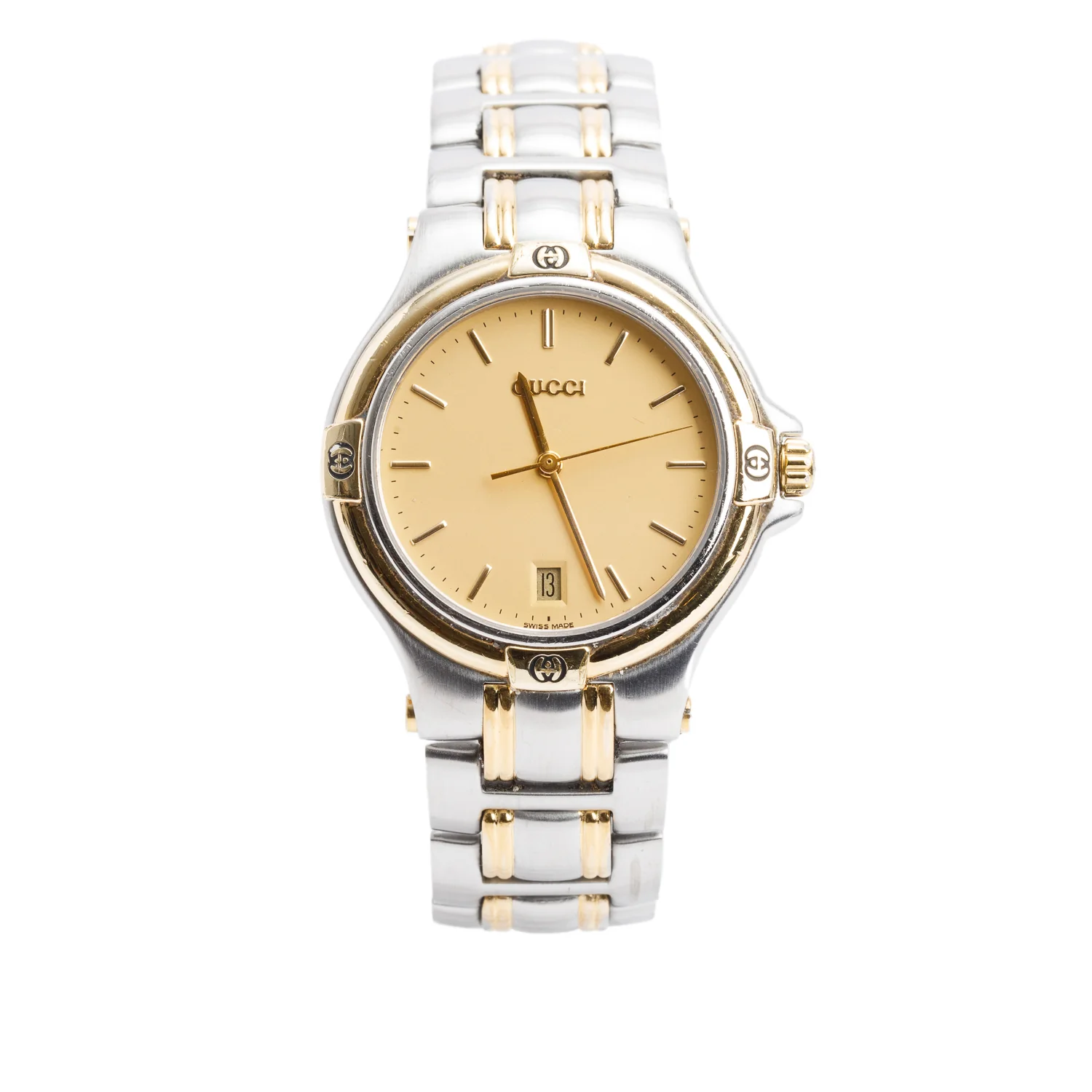 Gucci Stainless Steel & Yellow Gold-Plated 9040M Series 35 MM Quartz Watch Gold Dial