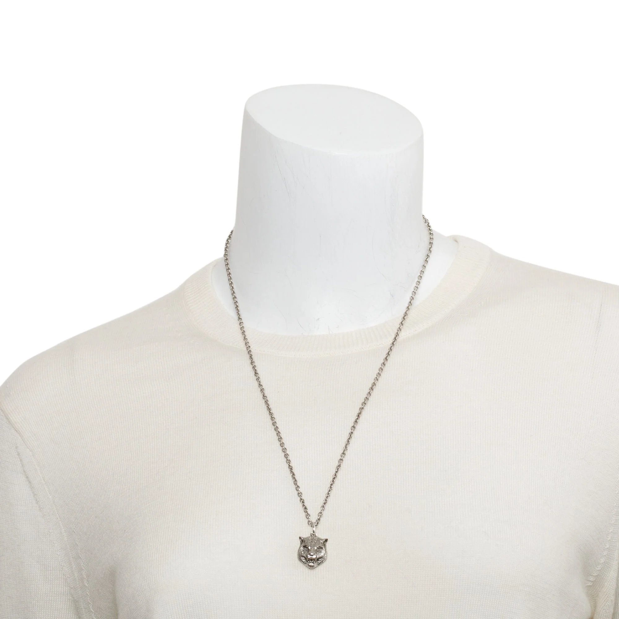 Gucci Sterling Silver Feline Head Pendant Necklace w/ Box - Image 2