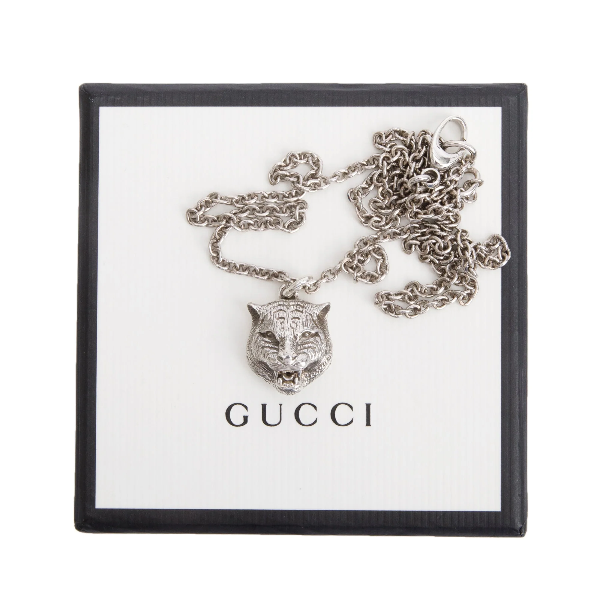 Gucci Sterling Silver Feline Head Pendant Necklace w/ Box - Image 3