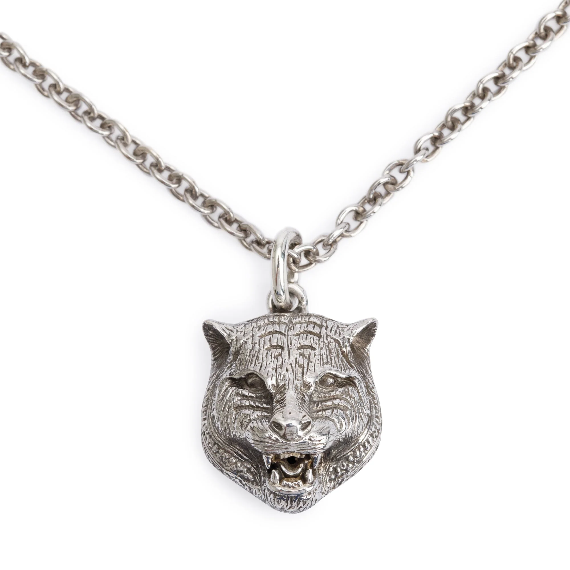 Gucci Sterling Silver Feline Head Pendant Necklace w/ Box - Image 4
