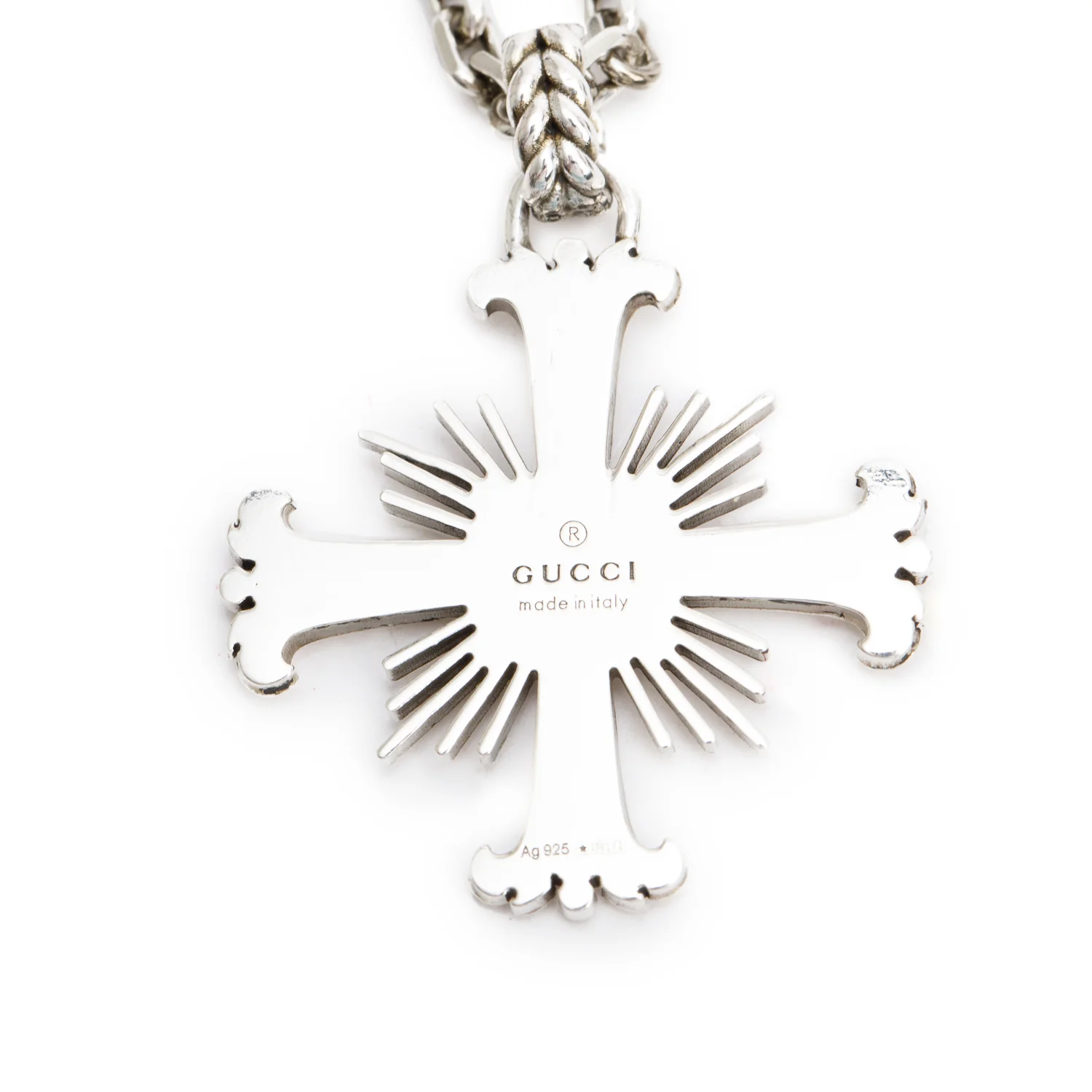 Gucci Sterling Silver Floral Cross Pendant Necklace - Image 3