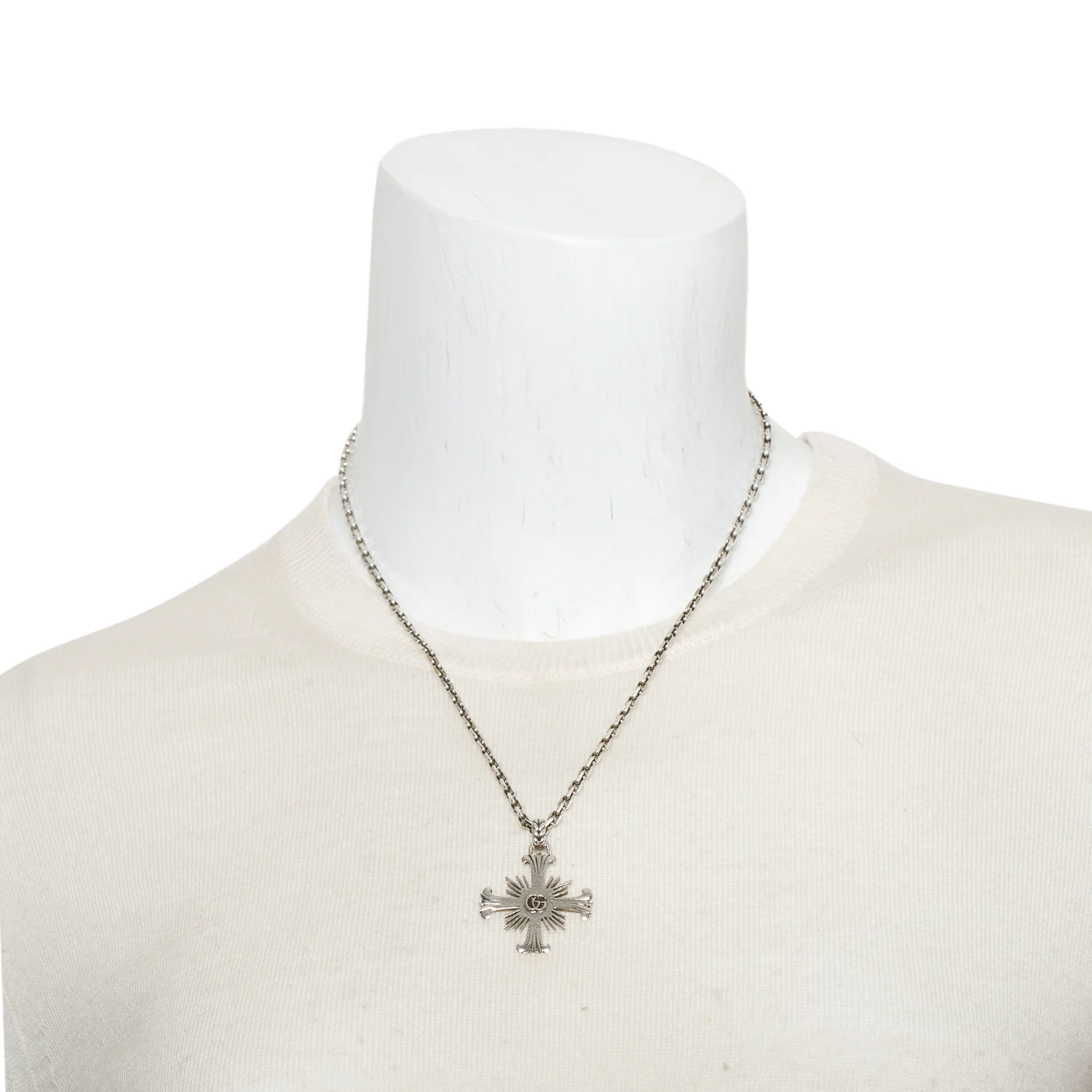 Gucci Sterling Silver Floral Cross Pendant Necklace - Image 4