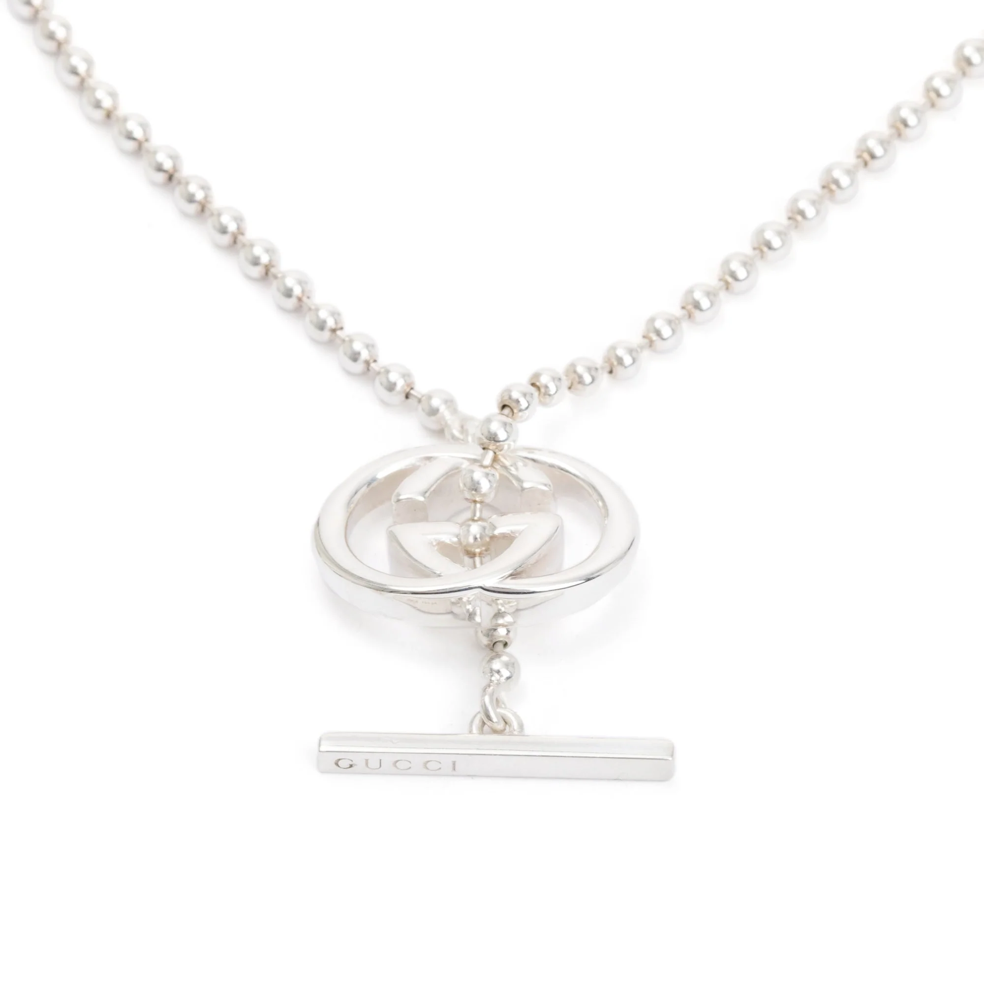 Gucci Sterling Silver Interlocking G Britt Toggle Necklace w/ Box - Image 4